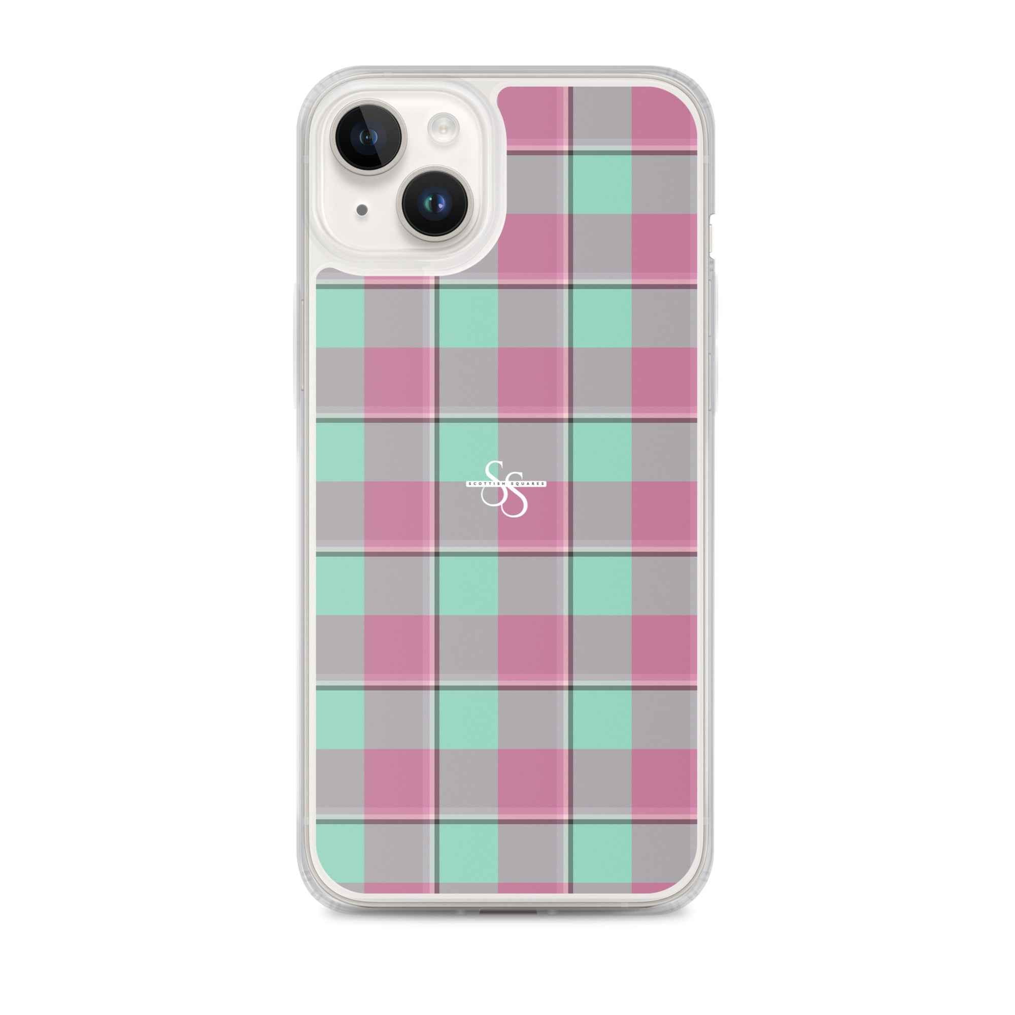 Clear Case for iPhone Vista Blue and Turkish Rose Plaid iPhone 14 Plus - Scottish Squares