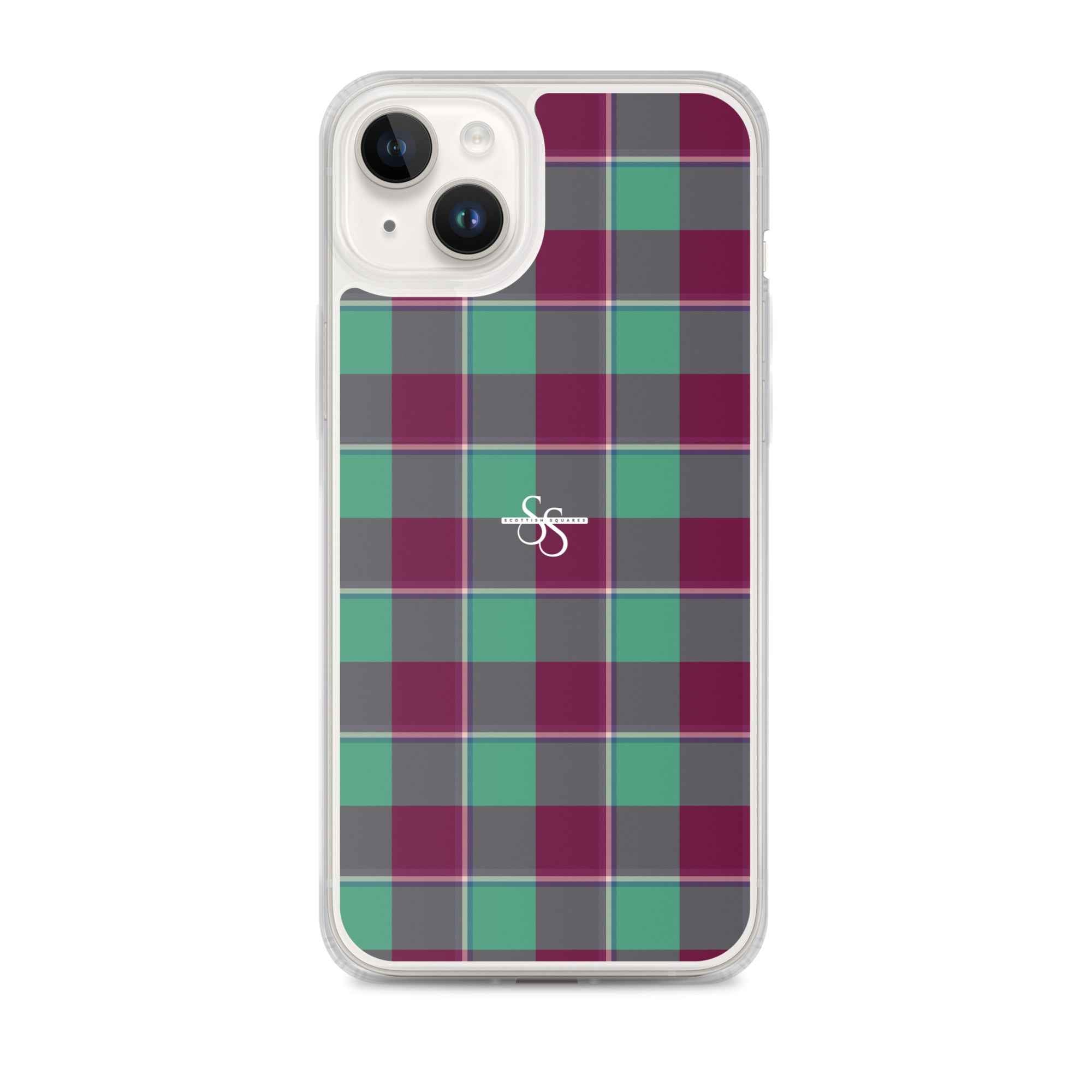 Clear Case for iPhone Ocean Green and Mulberry Wood Plaid iPhone 14 Plus - Scottish Squares