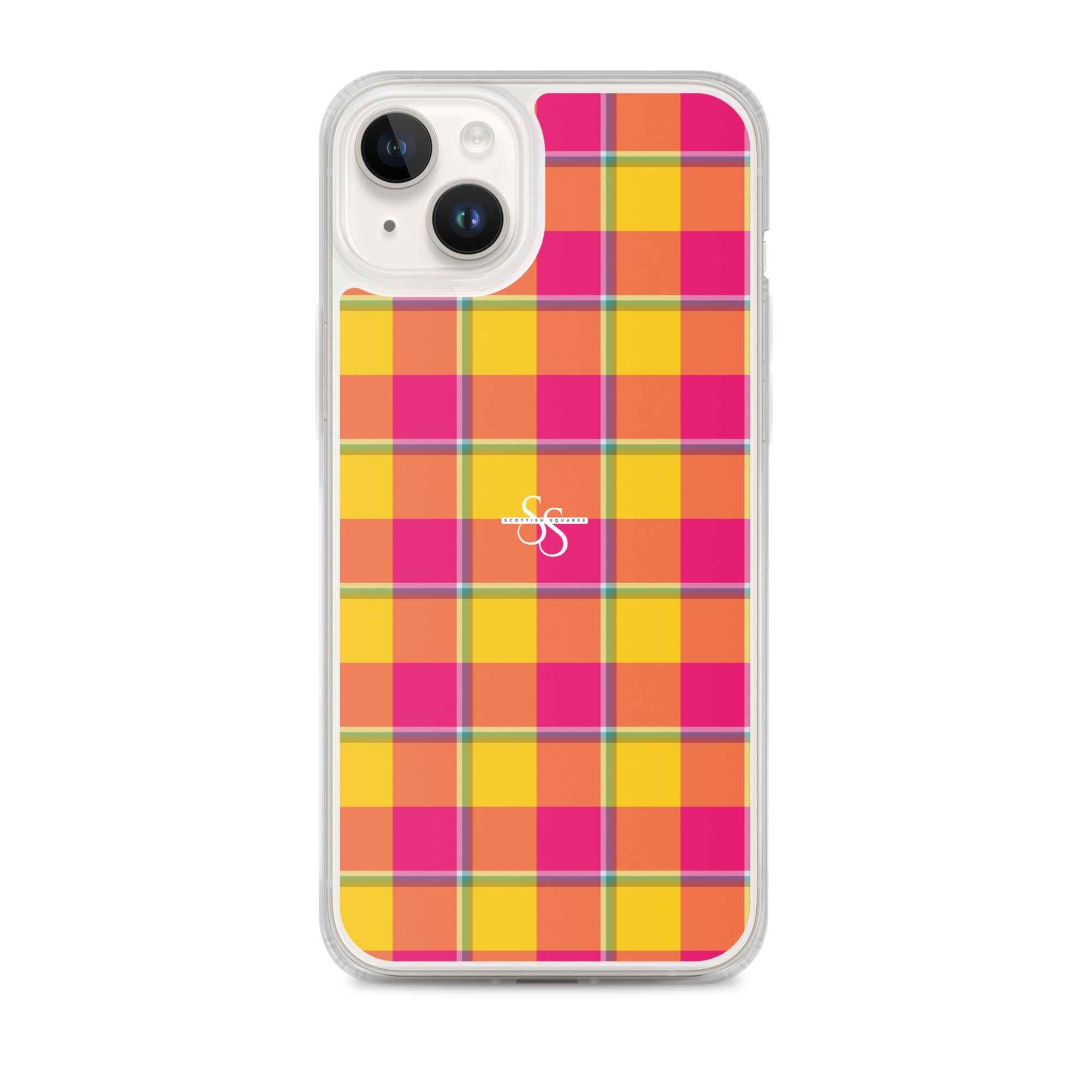 Clear Case for iPhone Corn and Razzmatazz Plaid iPhone 14 Plus - Scottish Squares