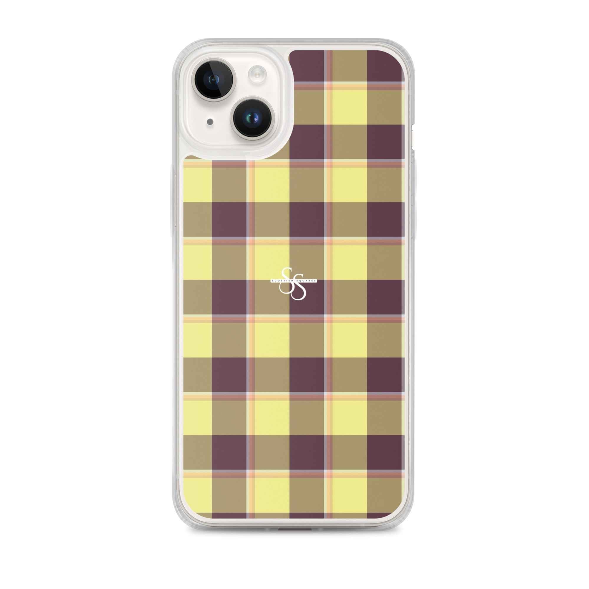 Clear Case for iPhone Flax and Livid Brown Plaid iPhone 14 Plus - Scottish Squares