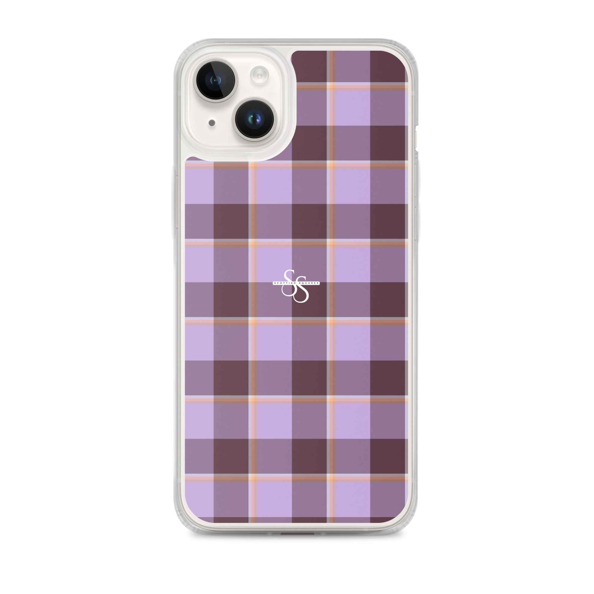 Clear Case for iPhone Light Wisteria and Livid Brown Plaid iPhone 14 Plus - Scottish Squares
