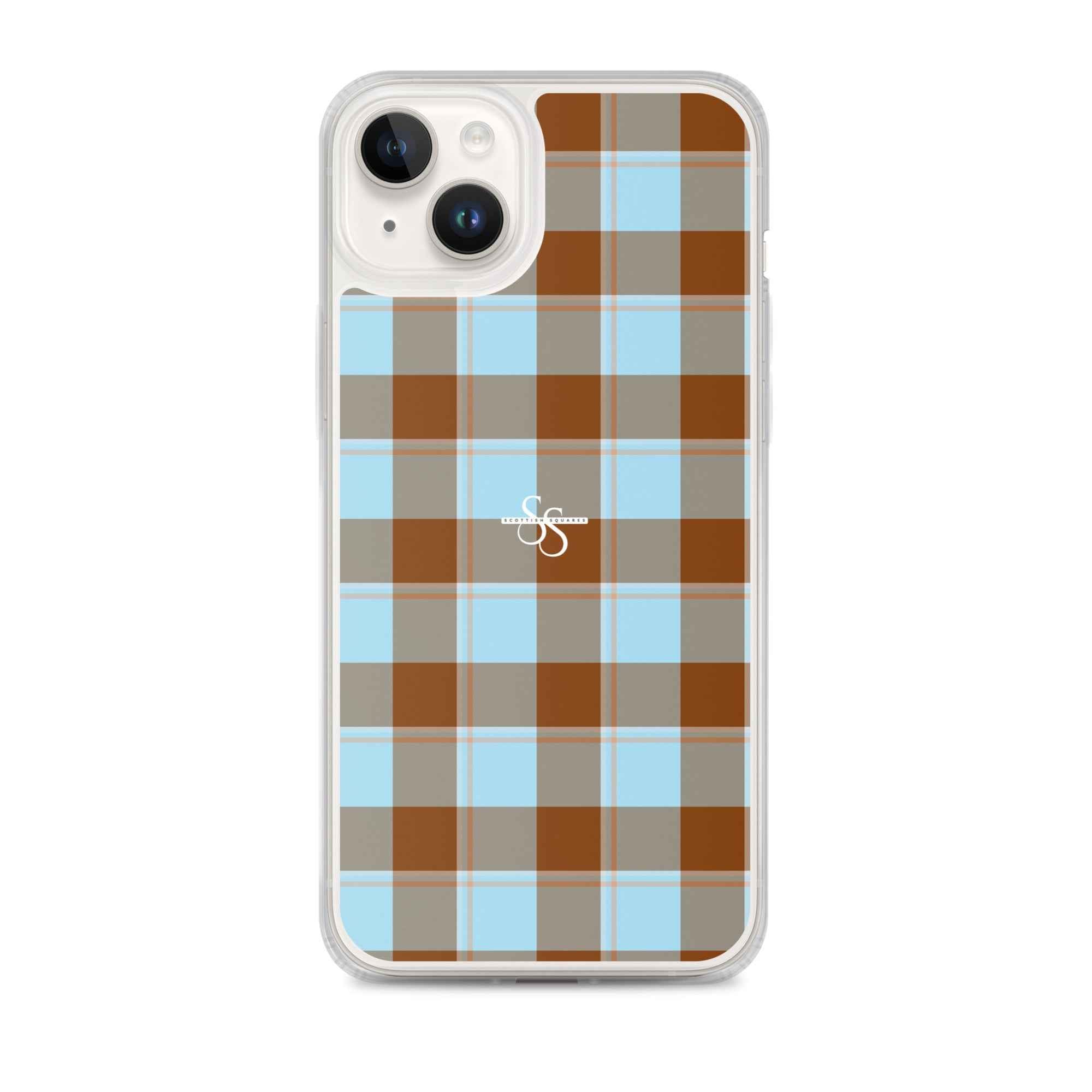 Clear Case for iPhone Blizzard Blue and Livid Brown Plaid iPhone 14 Plus - Scottish Squares