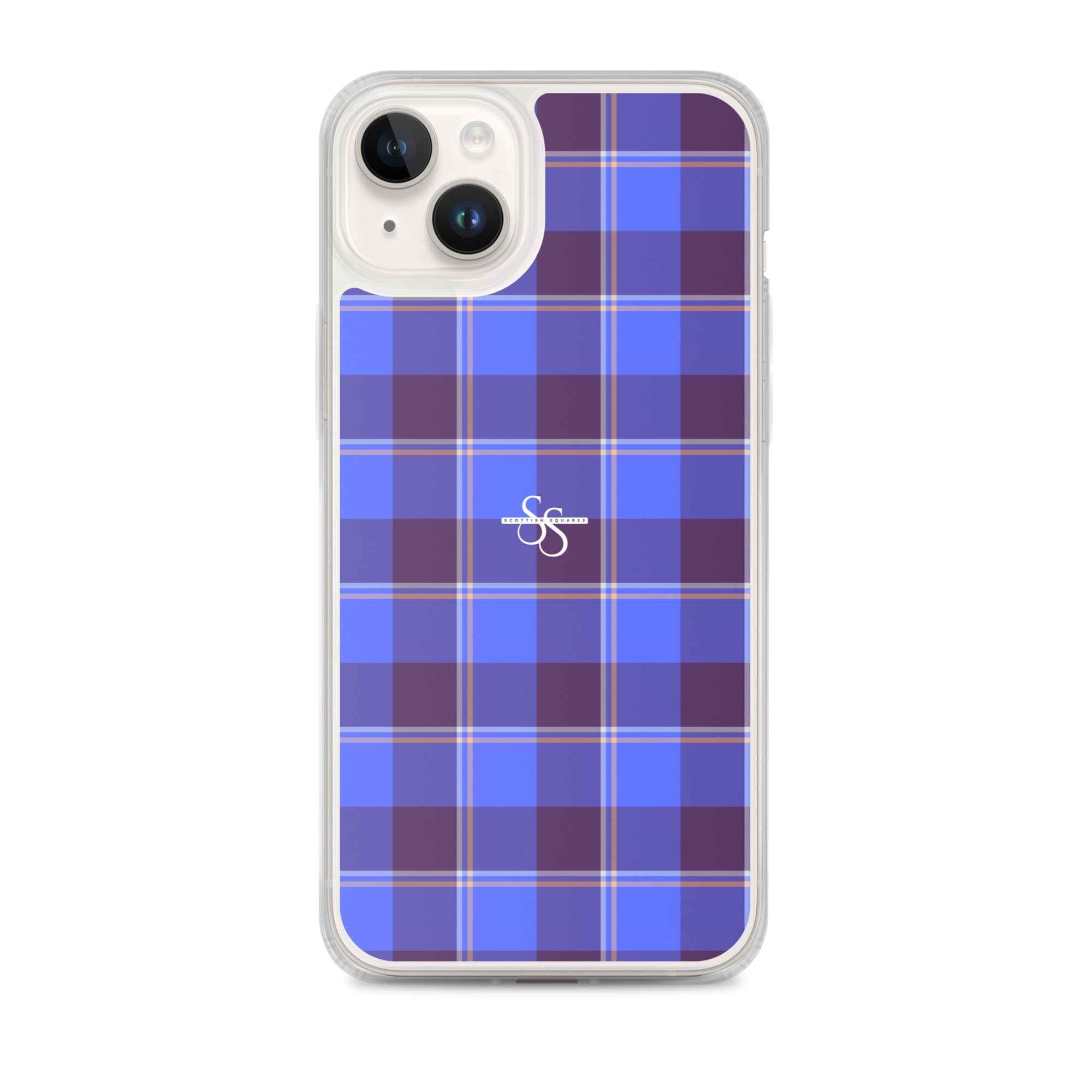 Clear Case for iPhone Cornflower Blue and Livid Brown Plaid iPhone 14 Plus - Scottish Squares