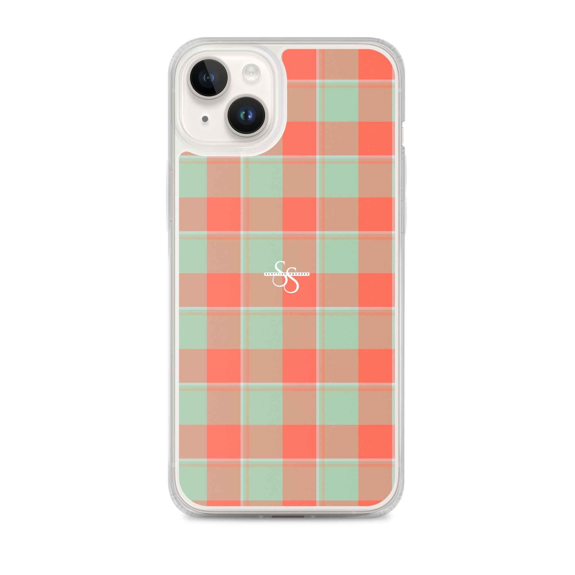Clear Case for iPhone Spring Rain and Persimmon Plaid iPhone 14 Plus - Scottish Squares