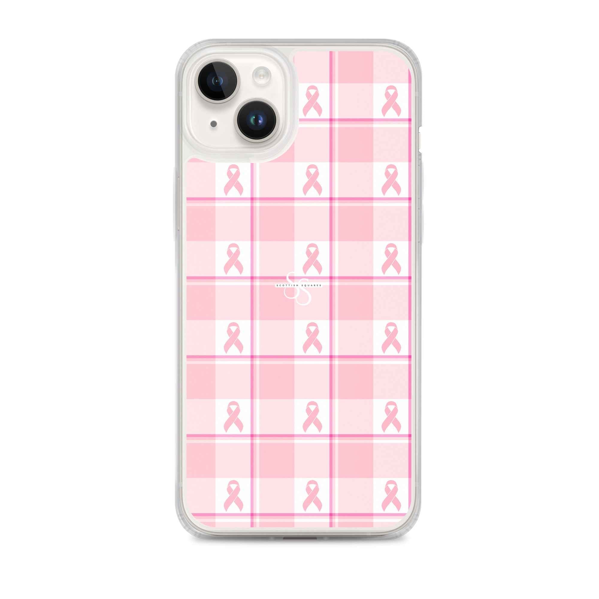 Clear Case for iPhone Breast Cancer Awareness Plaid iPhone 14 Plus - Scottish Squares