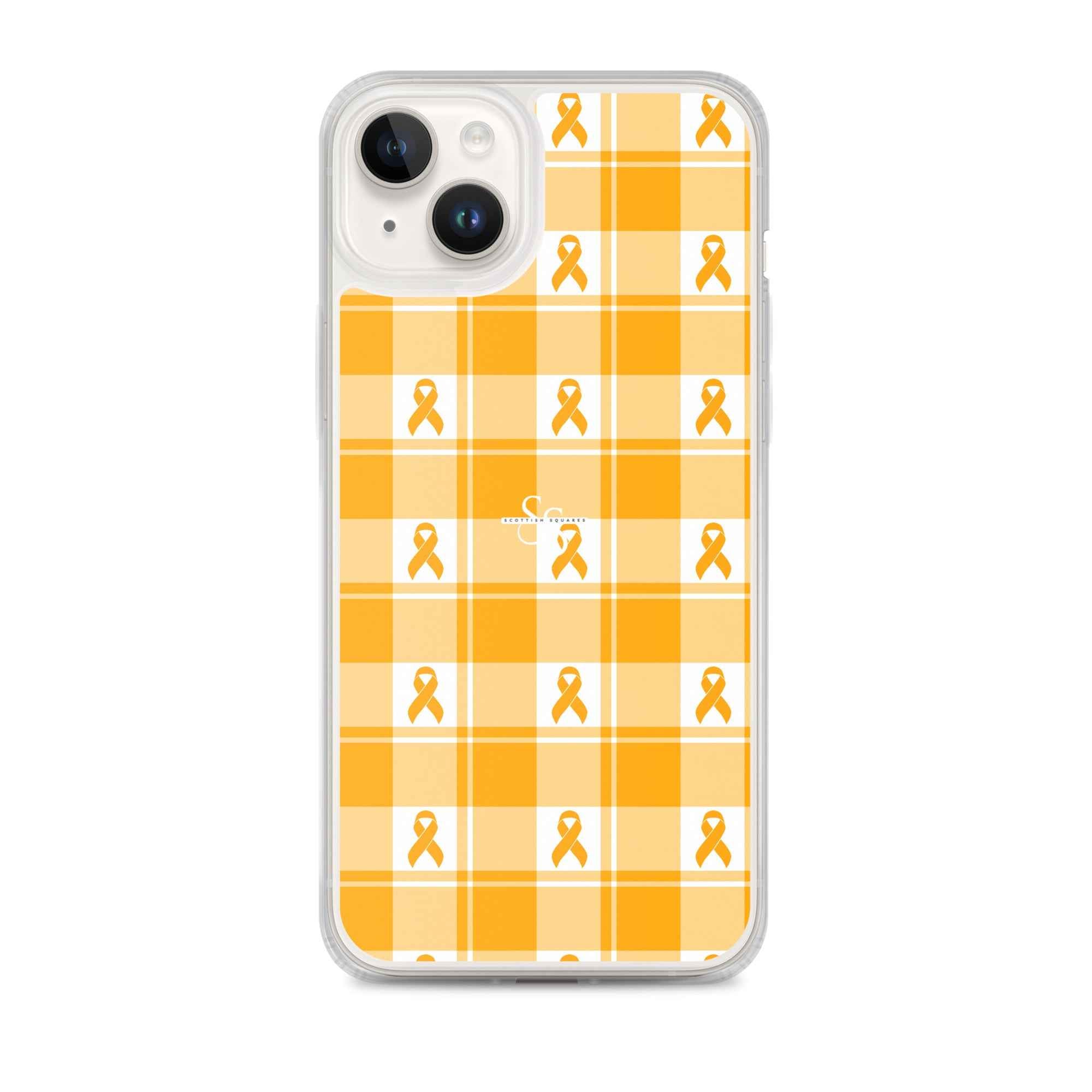 Clear Case for iPhone Kidney Cancer Awareness Plaid, Orange Ribbon, Supportive Gift iPhone 14 Plus - Scottish Squares
