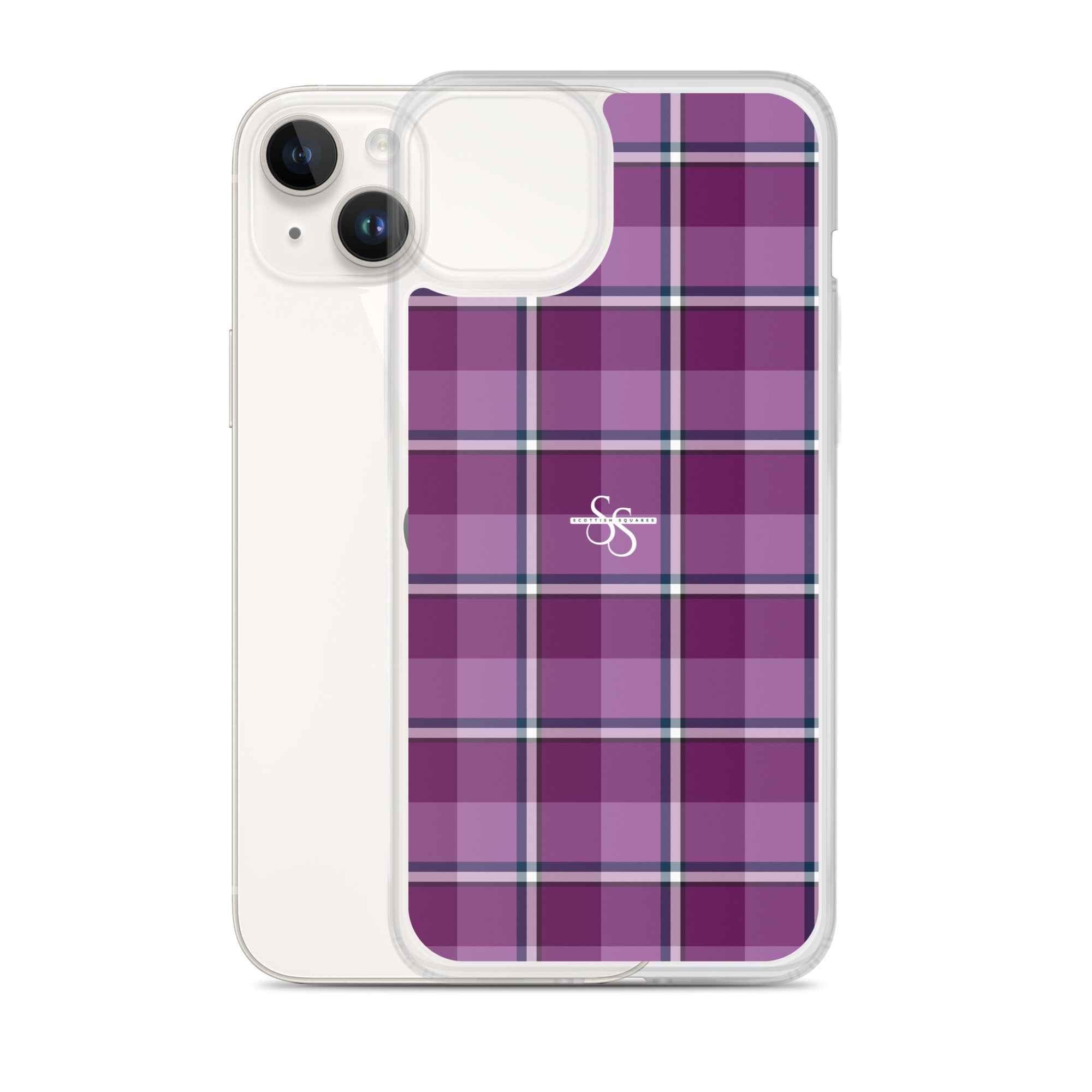 Clear Case for iPhone Purple and Trendy Pink Plaid - Scottish Squares