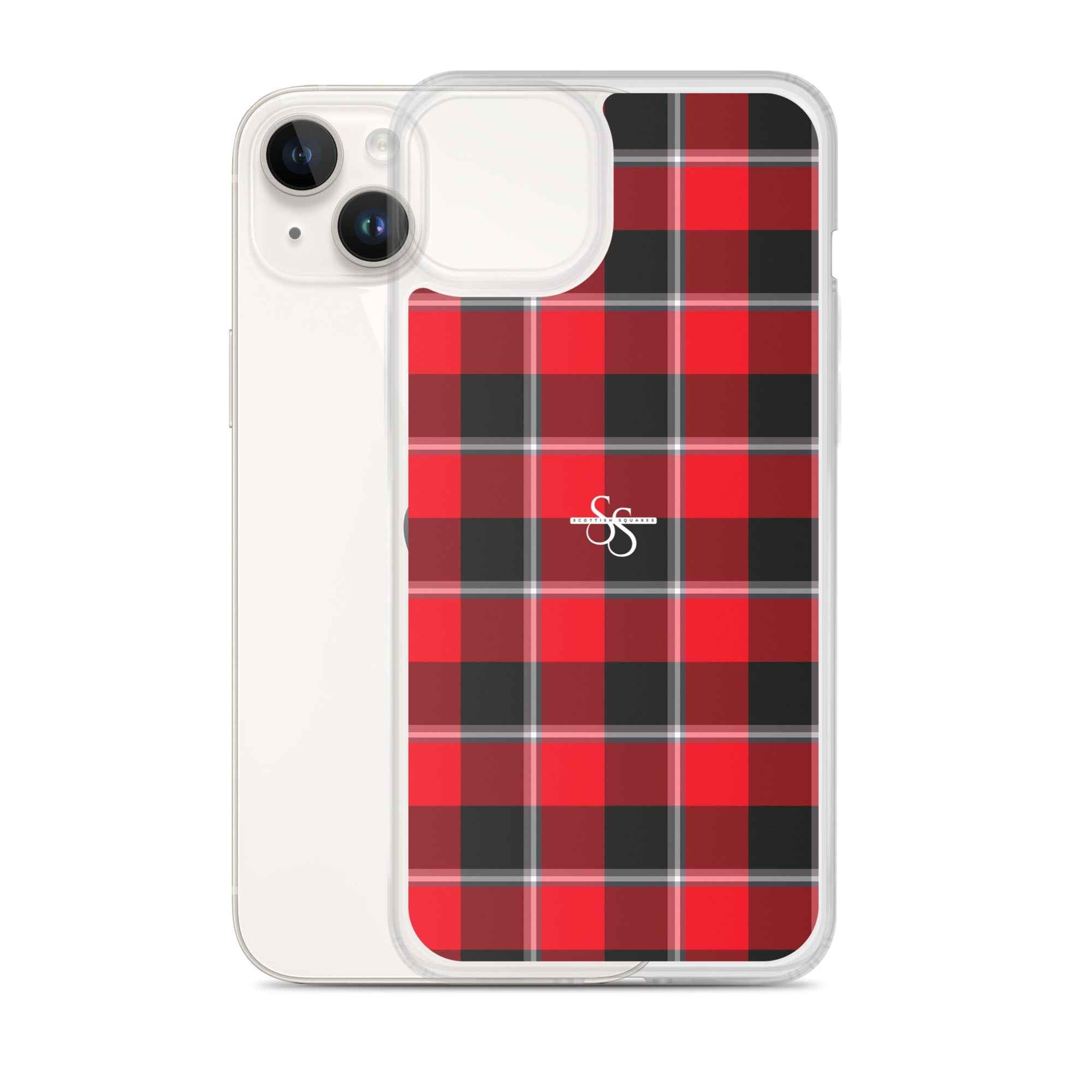 Clear Case for iPhone Red Ribbon and Heavy Metal Plaid - Scottish Squares