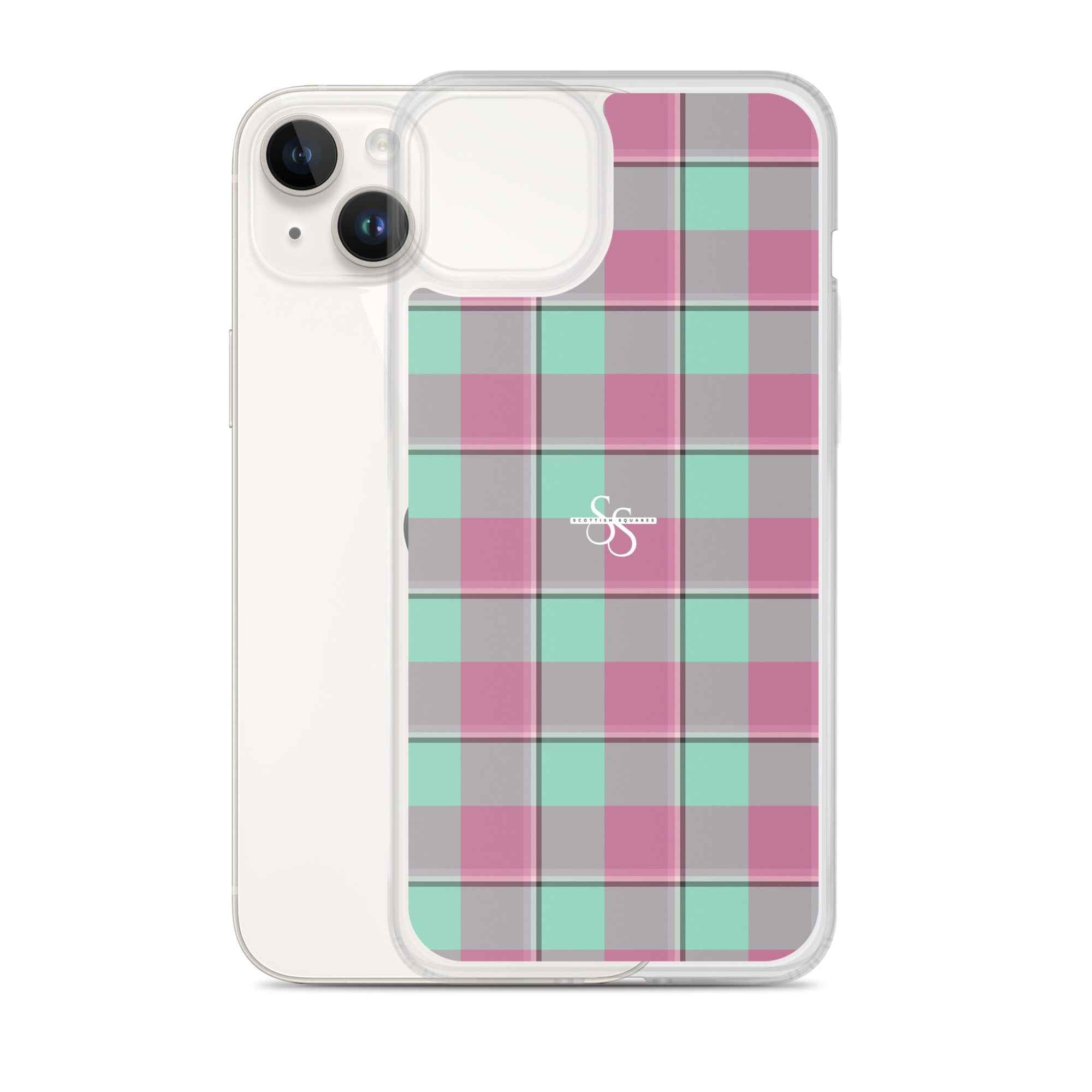 Clear Case for iPhone Vista Blue and Turkish Rose Plaid - Scottish Squares