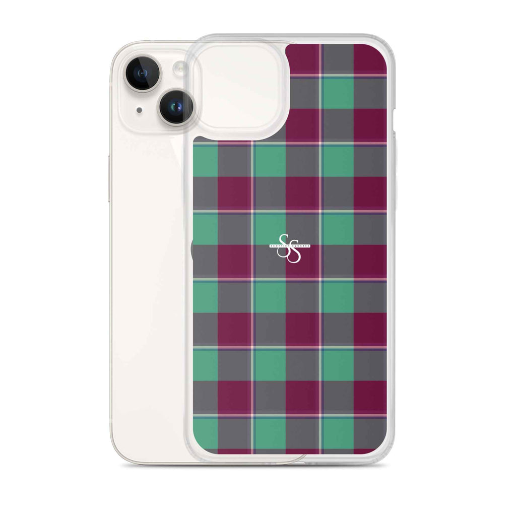 Clear Case for iPhone Ocean Green and Mulberry Wood Plaid - Scottish Squares