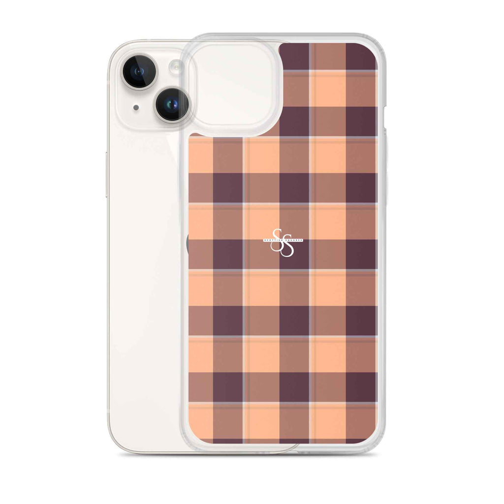 Clear Case for iPhone Hit Pink and Livid Brown Plaid - Scottish Squares