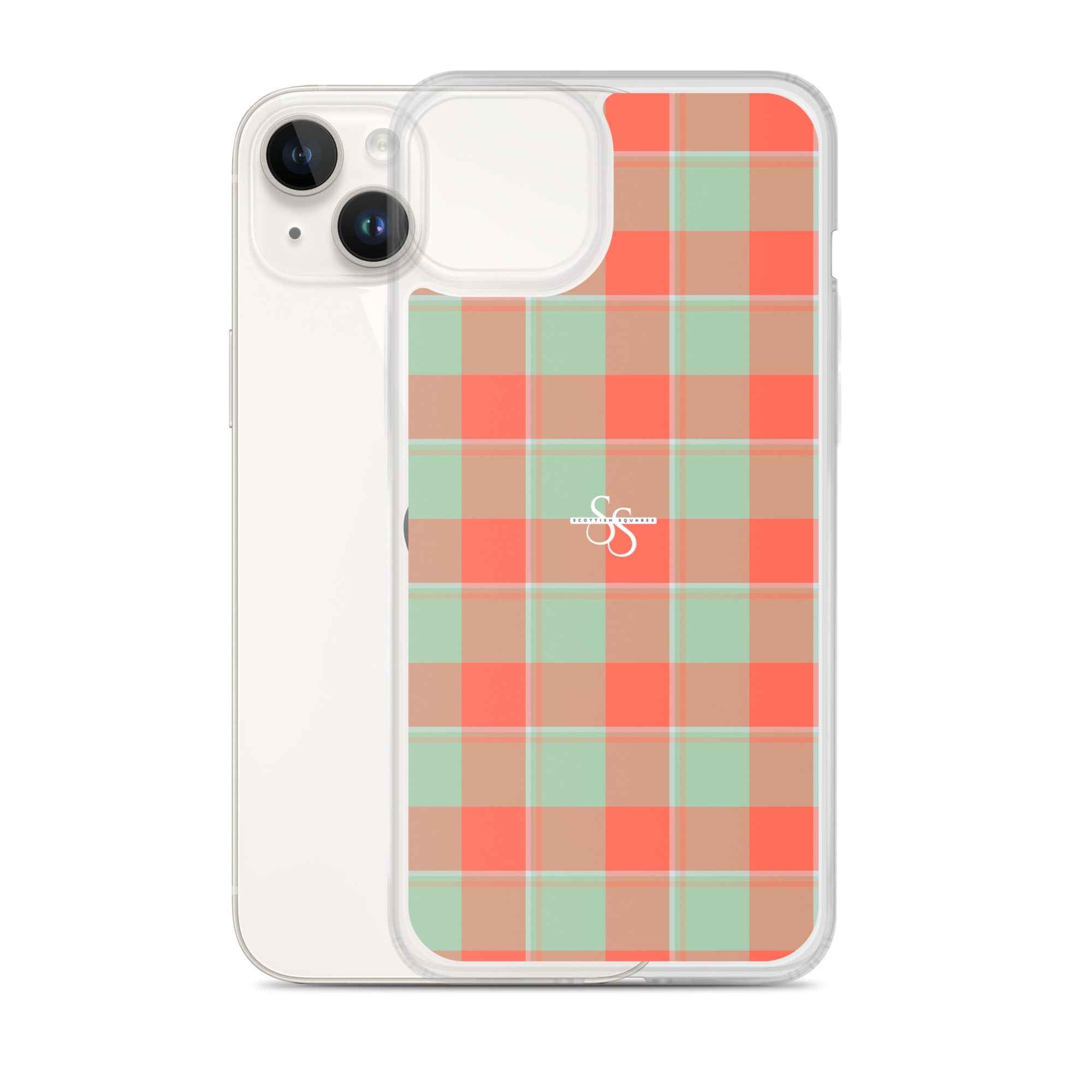 Clear Case for iPhone Spring Rain and Persimmon Plaid - Scottish Squares