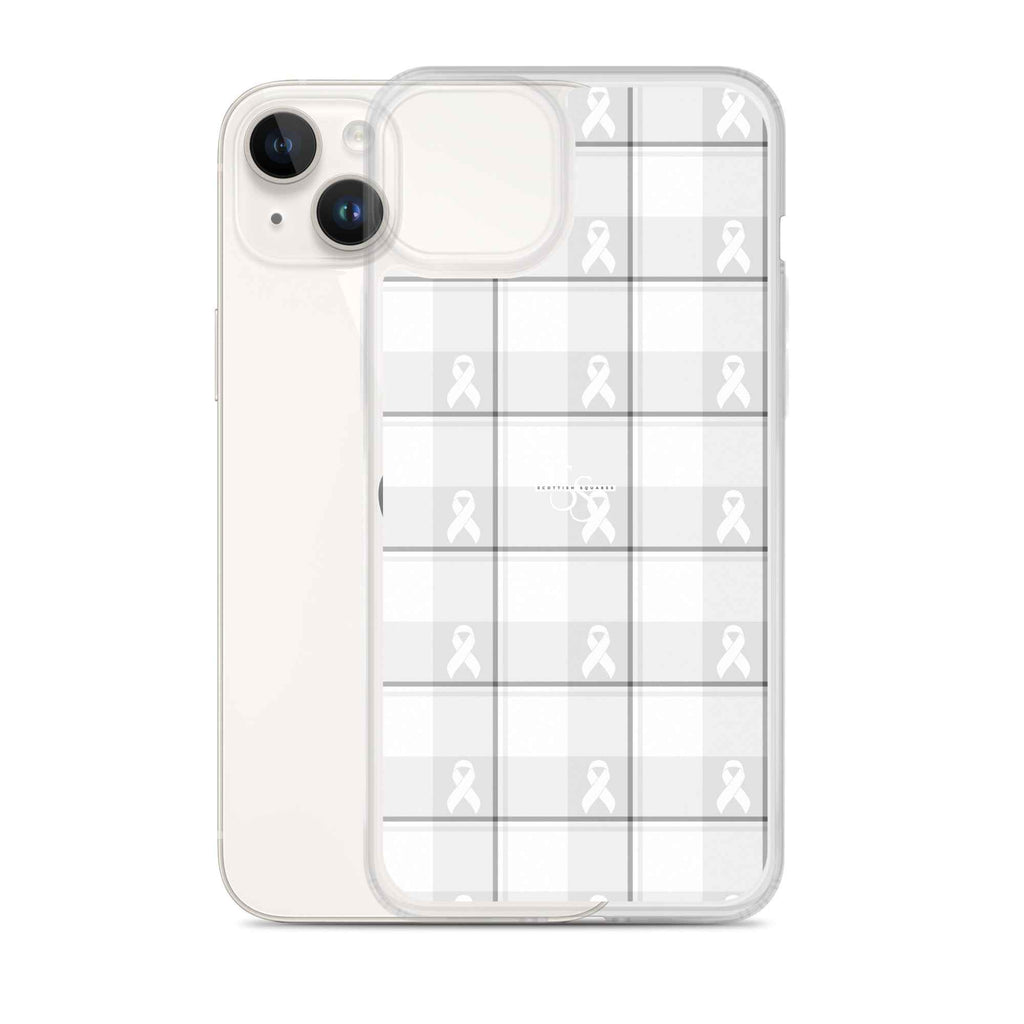 Clear Case for iPhone Lung Cancer Awareness Plaid, White Ribbon, Supportive Gift - Scottish Squares