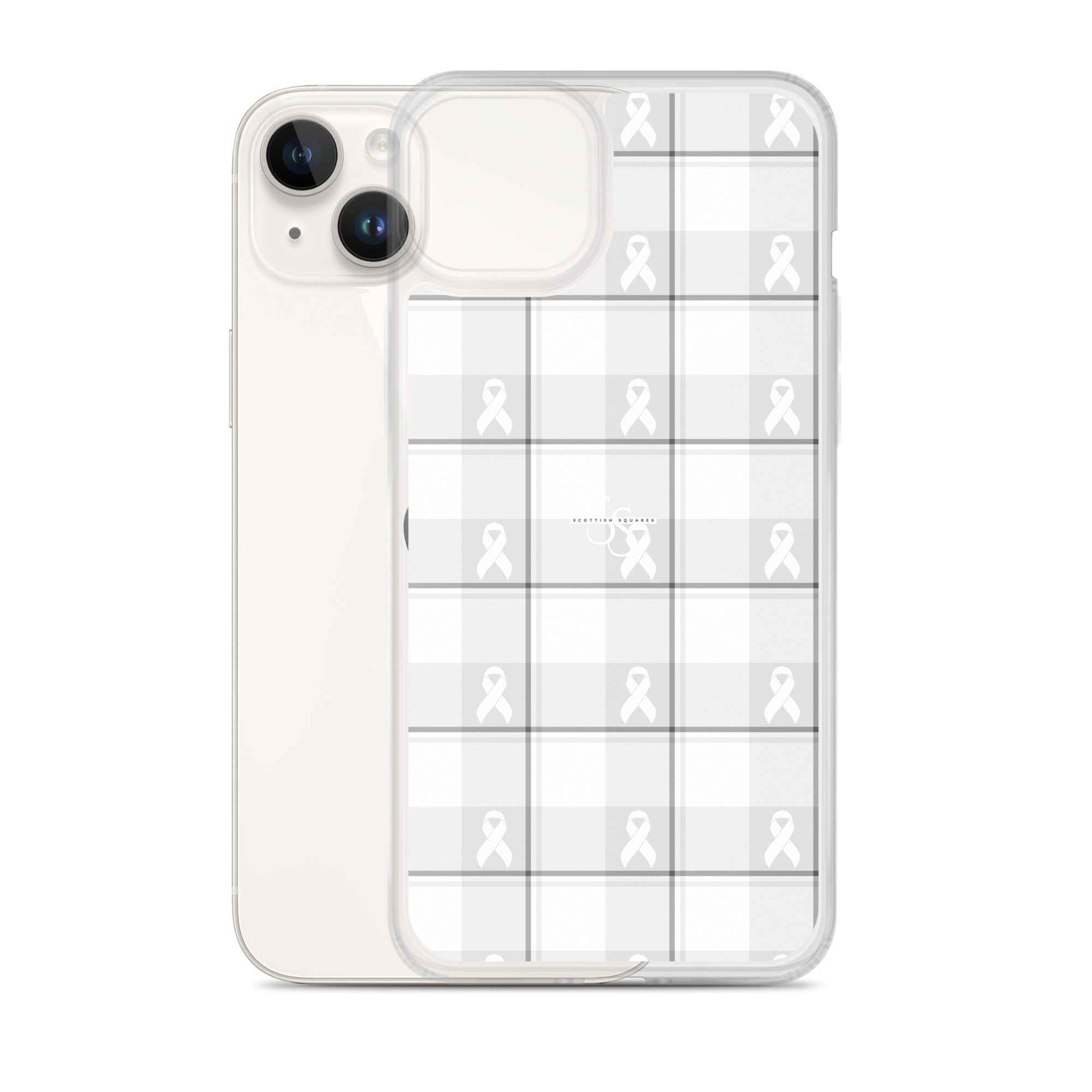 Clear Case for iPhone Lung Cancer Awareness Plaid, White Ribbon, Supportive Gift - Scottish Squares