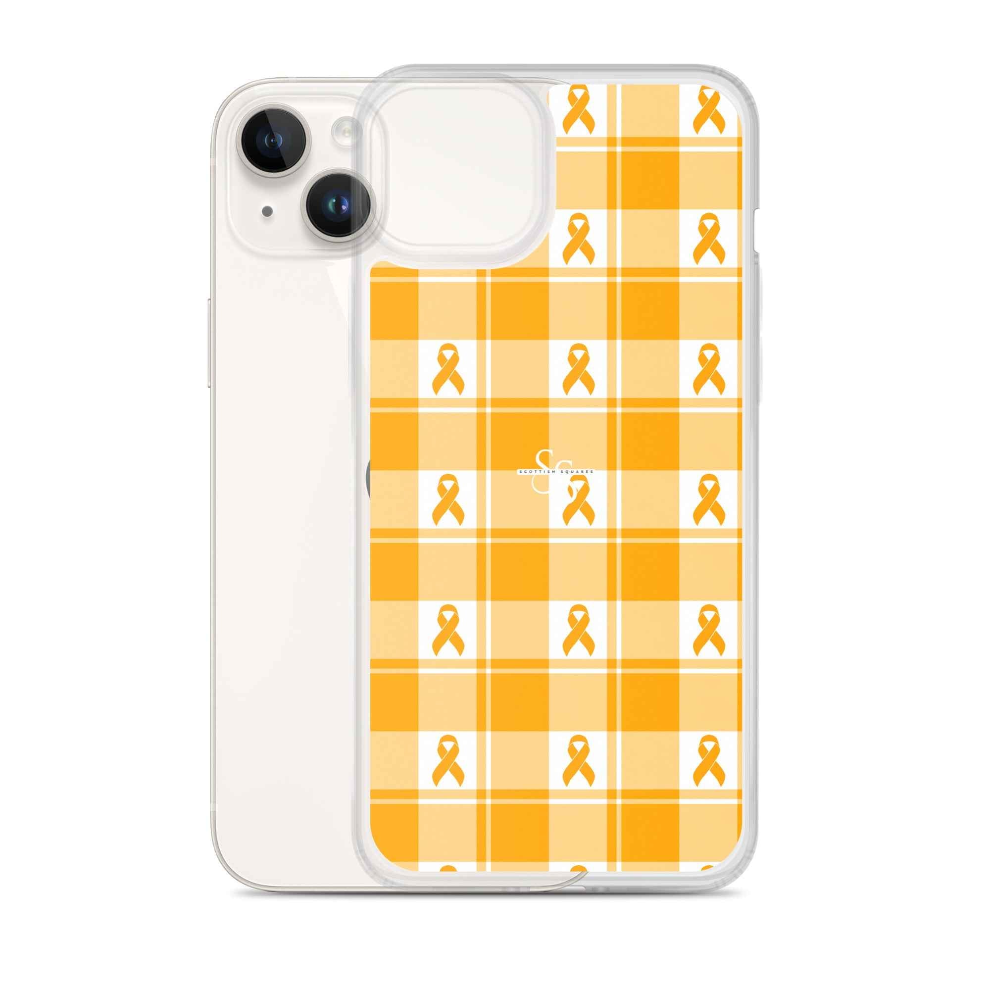 Clear Case for iPhone Kidney Cancer Awareness Plaid, Orange Ribbon, Supportive Gift - Scottish Squares