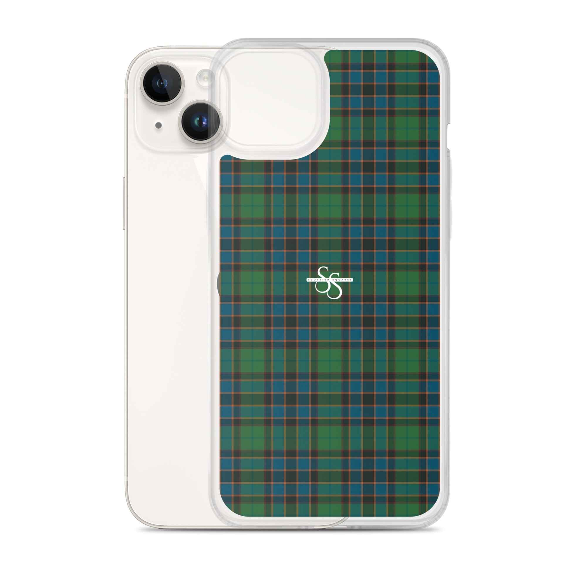 Clear Case for iPhone Green Blue Orange Plaid Tartan