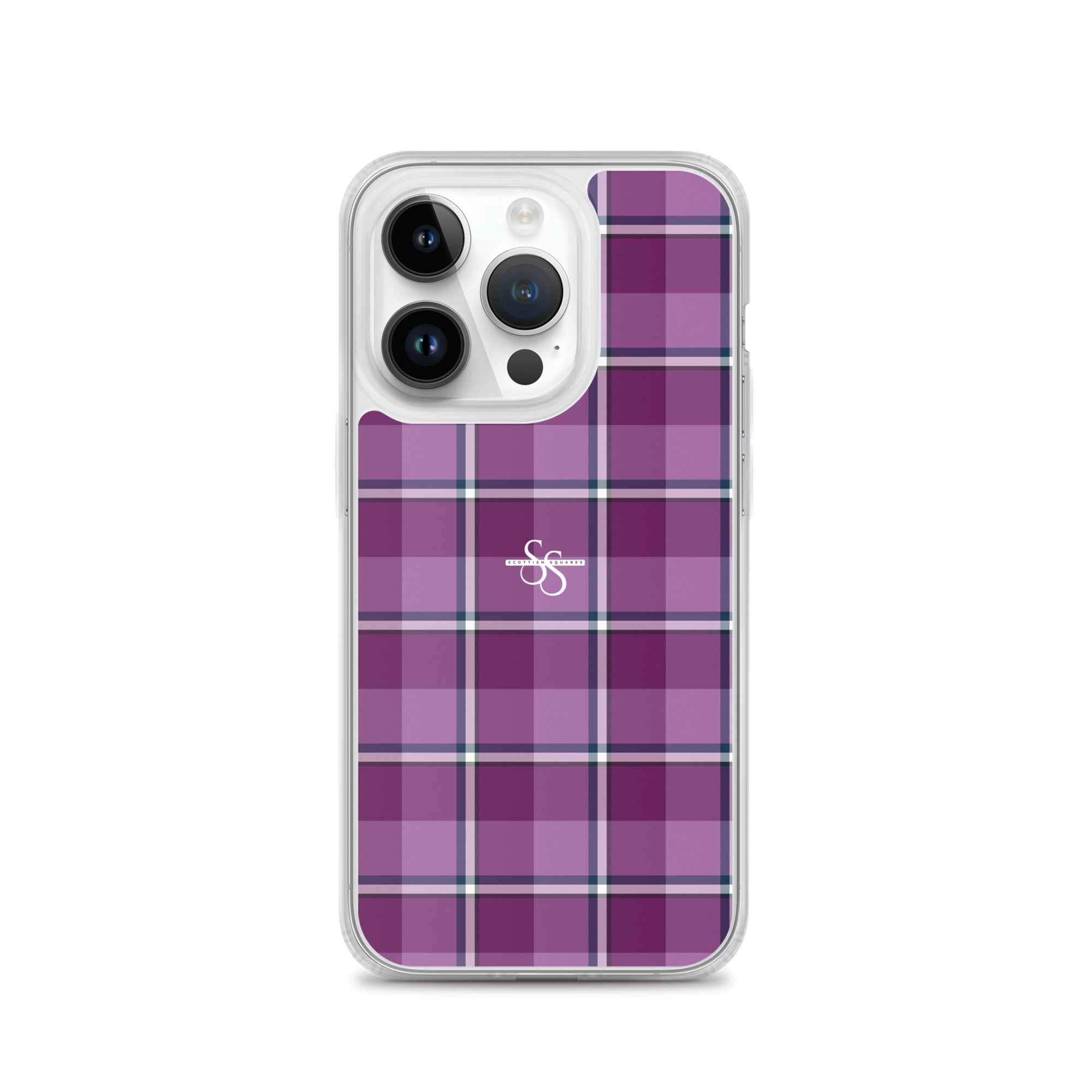Clear Case for iPhone Purple and Trendy Pink Plaid iPhone 14 Pro - Scottish Squares