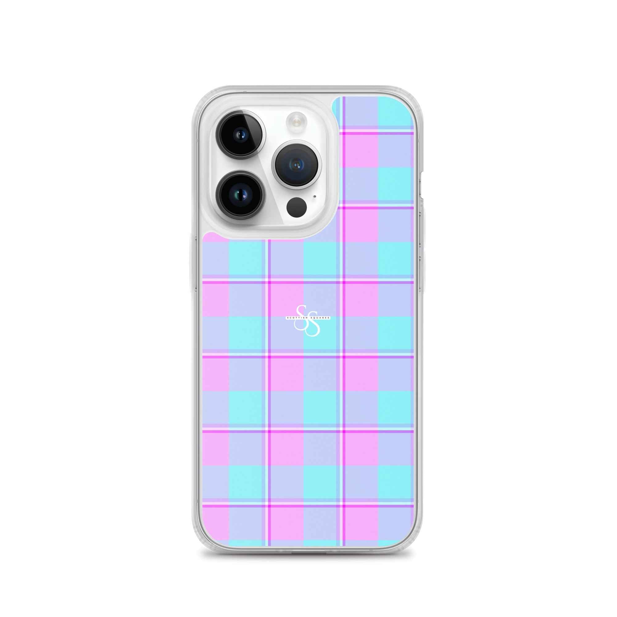 Clear Case for iPhone Mauve and Coastal Mist Plaid iPhone 14 Pro - Scottish Squares
