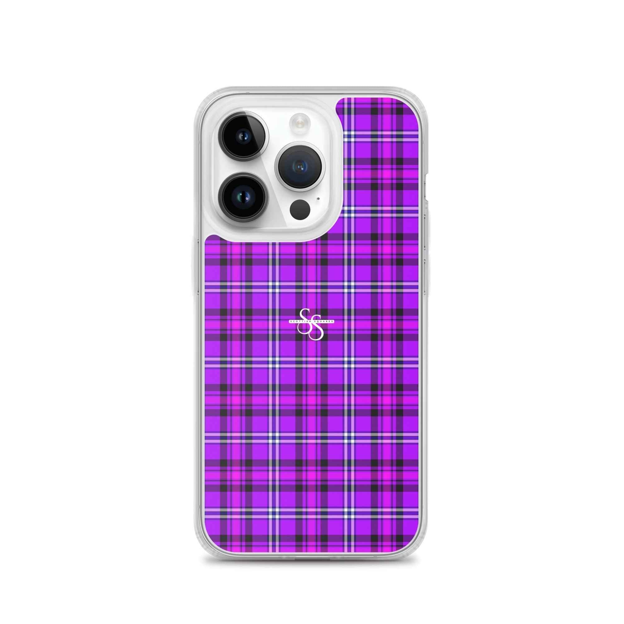 Clear Case for iPhone Electric Violet and Fuchsia Plaid iPhone 14 Pro - Scottish Squares