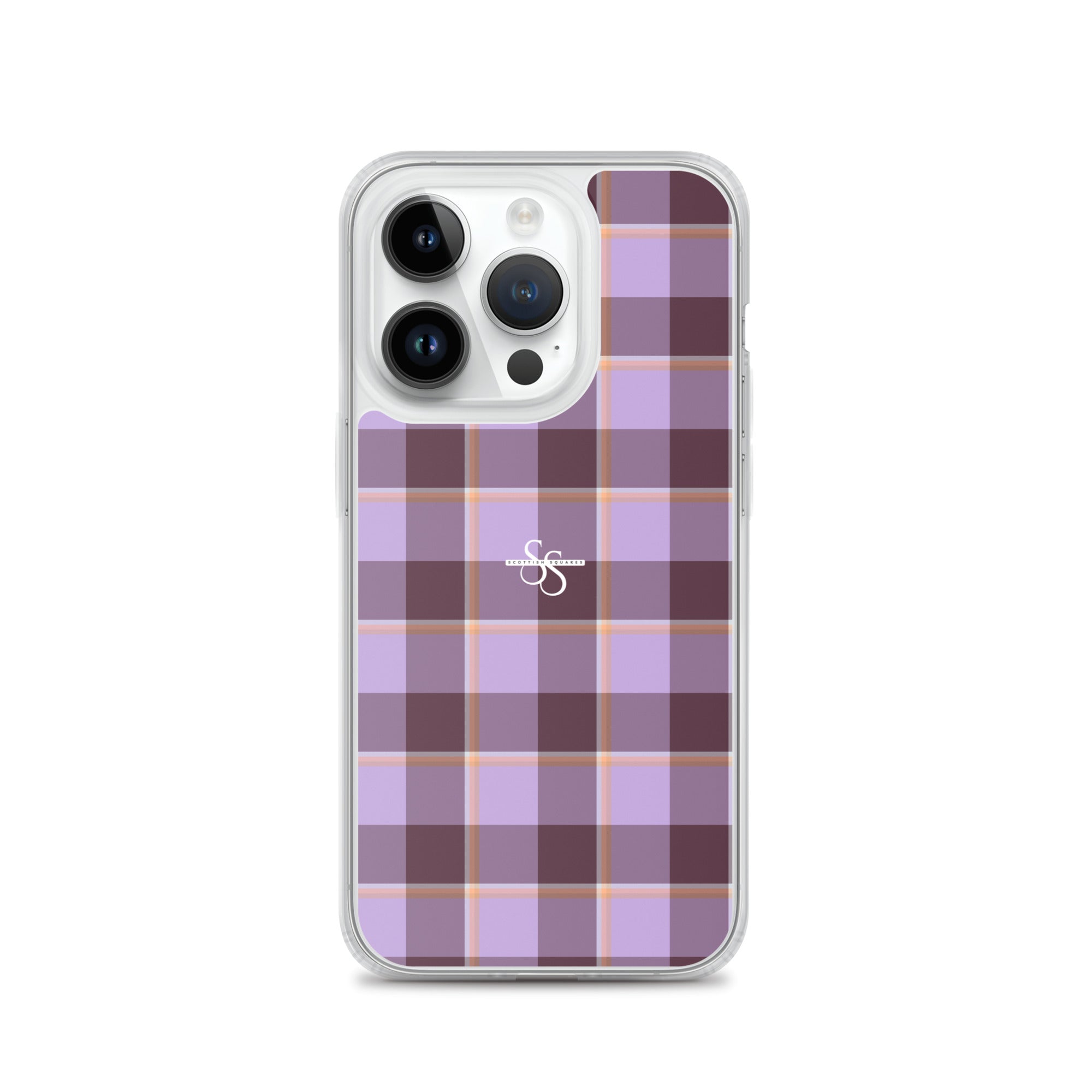 Clear Case for iPhone Light Wisteria and Livid Brown Plaid iPhone 14 Pro - Scottish Squares