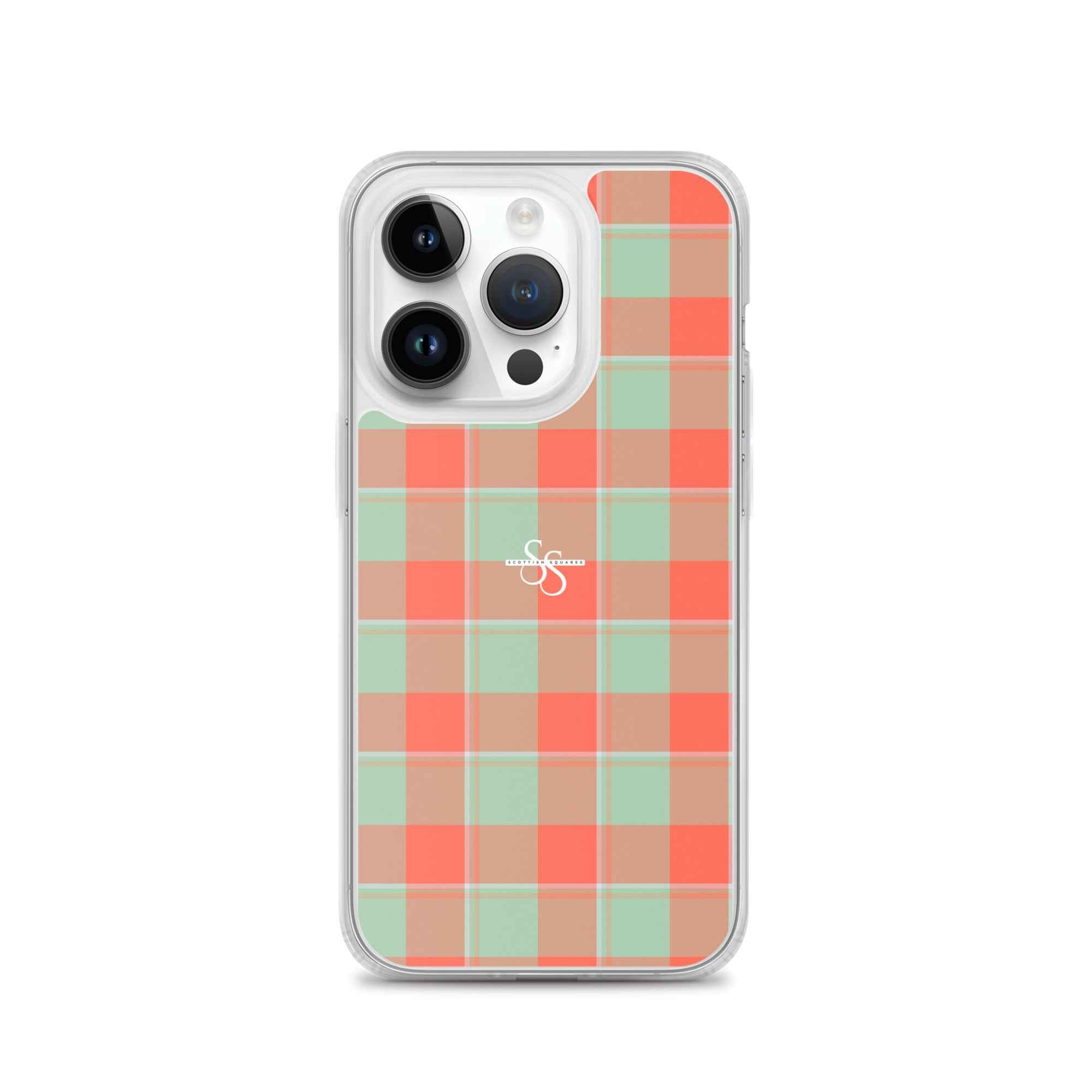 Clear Case for iPhone Spring Rain and Persimmon Plaid iPhone 14 Pro - Scottish Squares