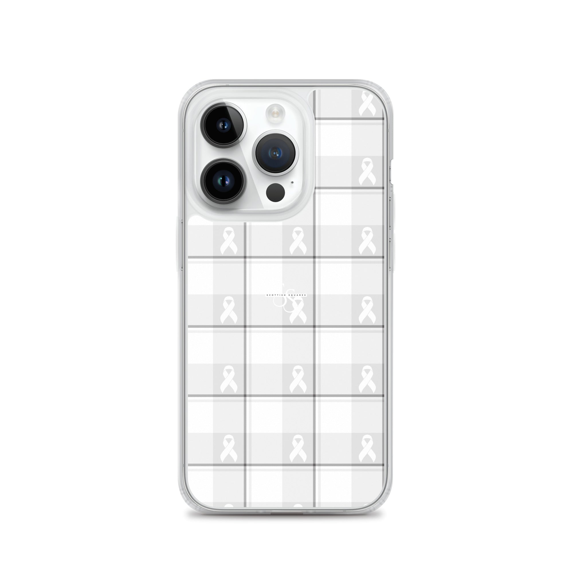 Clear Case for iPhone Lung Cancer Awareness Plaid, White Ribbon, Supportive Gift iPhone 14 Pro - Scottish Squares