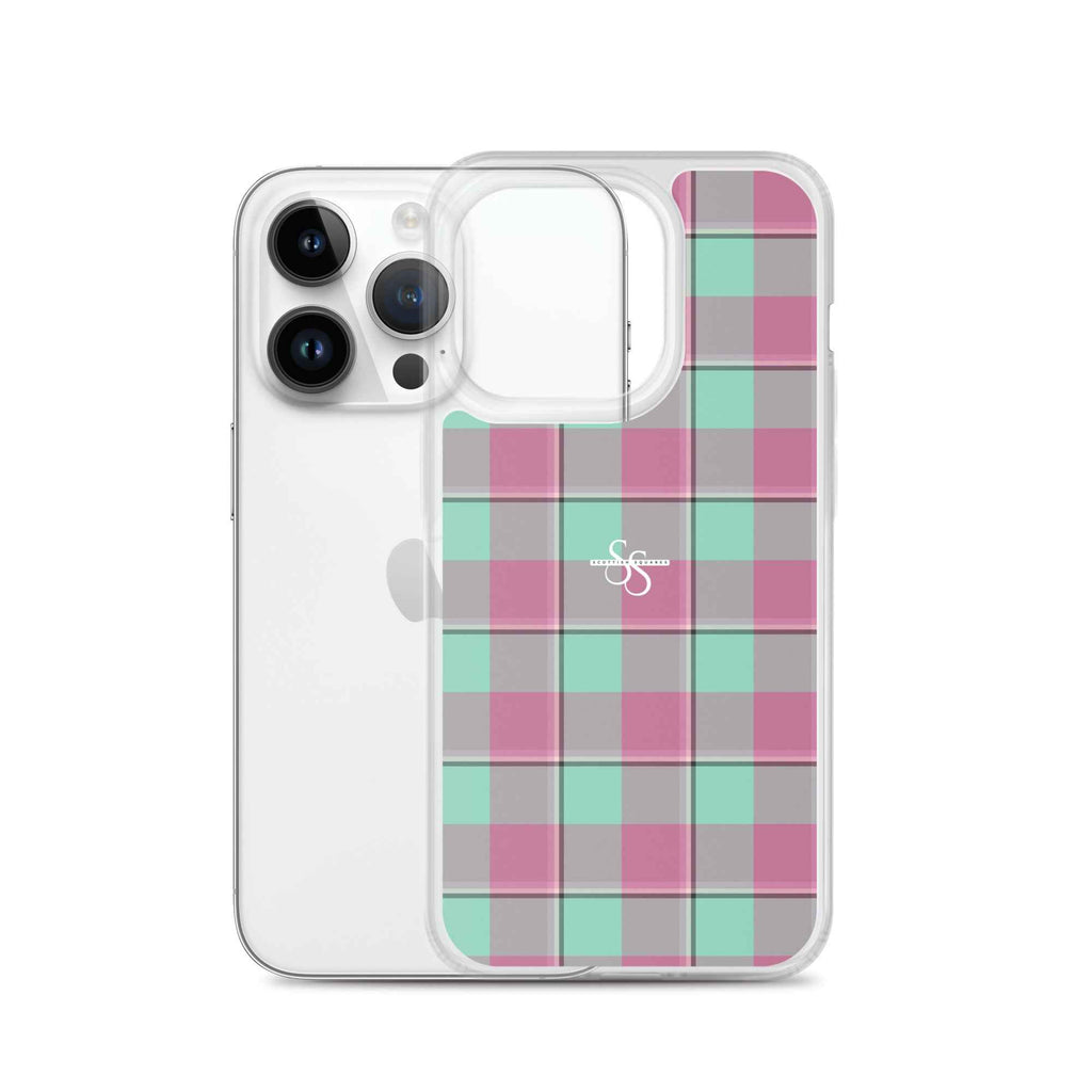 Clear Case for iPhone Vista Blue and Turkish Rose Plaid - Scottish Squares
