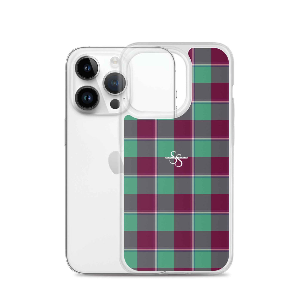 Clear Case for iPhone Ocean Green and Mulberry Wood Plaid - Scottish Squares