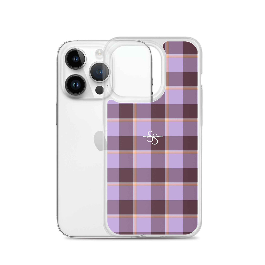 Clear Case for iPhone Light Wisteria and Livid Brown Plaid - Scottish Squares
