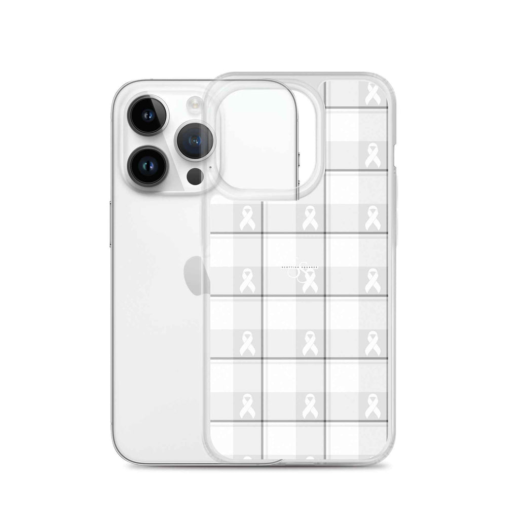 Clear Case for iPhone Lung Cancer Awareness Plaid, White Ribbon, Supportive Gift - Scottish Squares