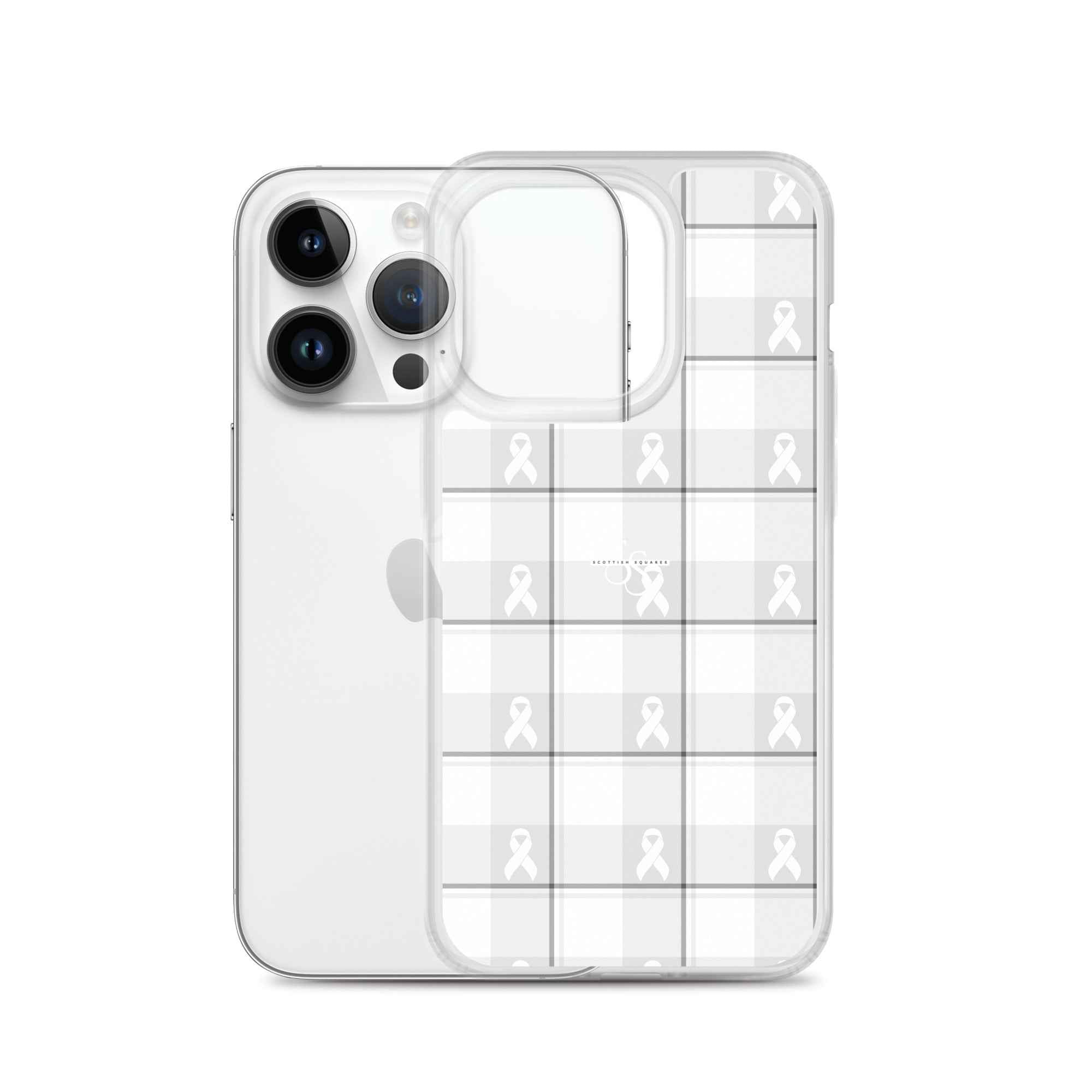 Clear Case for iPhone Lung Cancer Awareness Plaid, White Ribbon, Supportive Gift - Scottish Squares