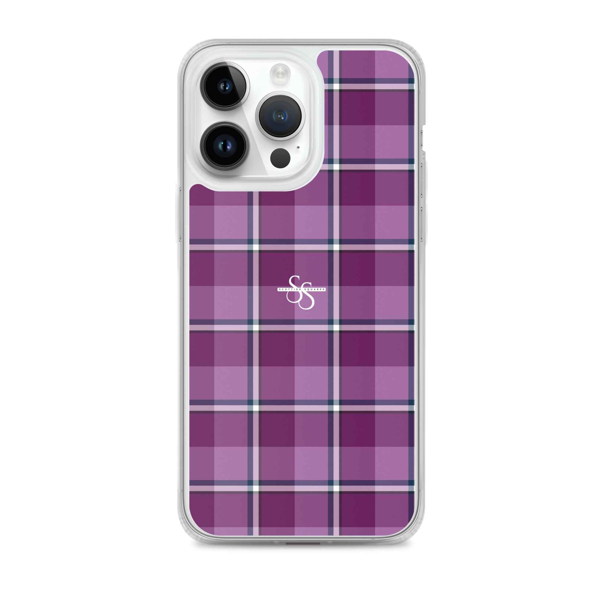 Clear Case for iPhone Purple and Trendy Pink Plaid iPhone 14 Pro Max - Scottish Squares