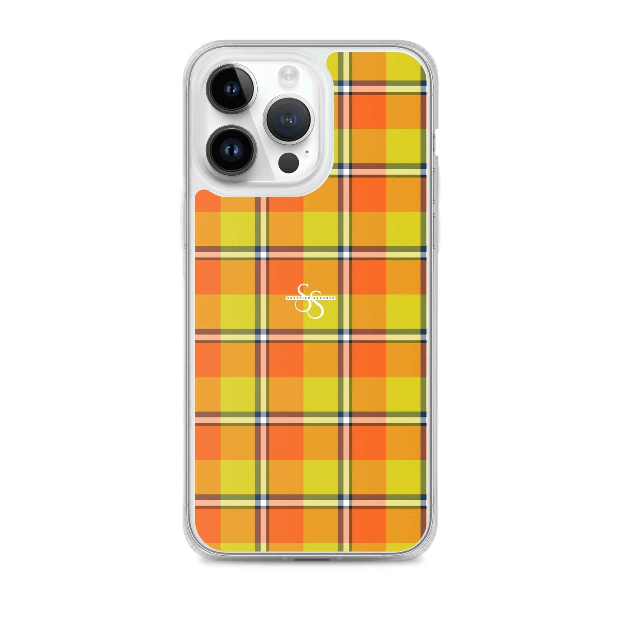 Clear Case for iPhone Blaze Orange and Bird Flower Plaid iPhone 14 Pro Max - Scottish Squares
