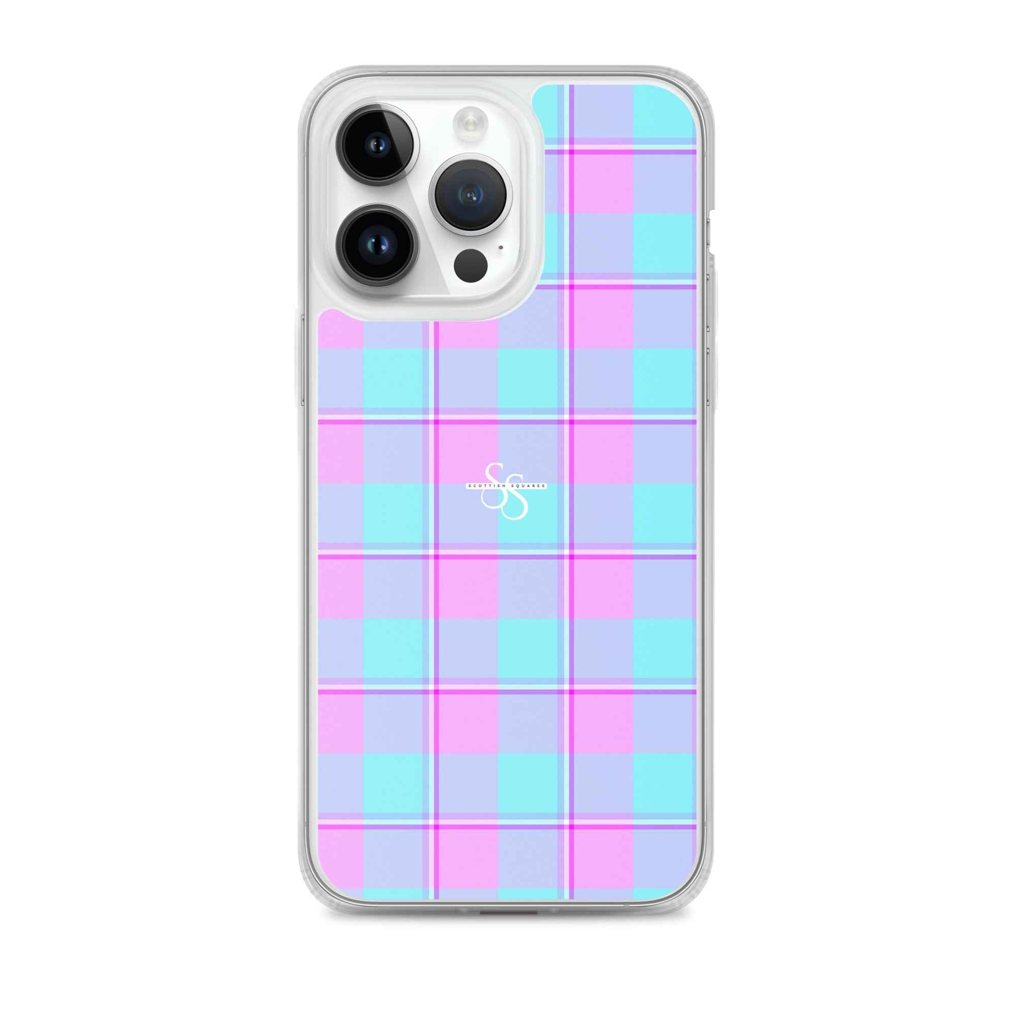 Clear Case for iPhone Mauve and Coastal Mist Plaid iPhone 14 Pro Max - Scottish Squares