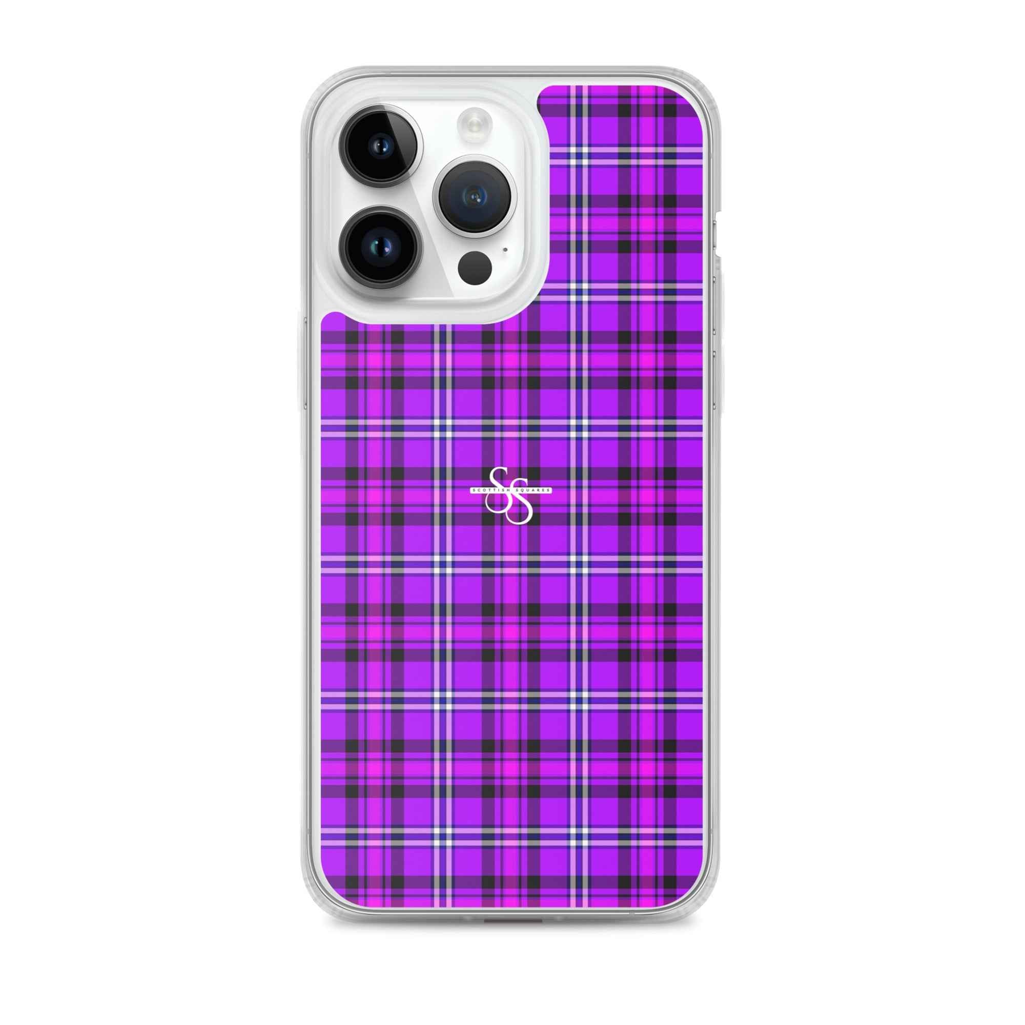Clear Case for iPhone Electric Violet and Fuchsia Plaid iPhone 14 Pro Max - Scottish Squares