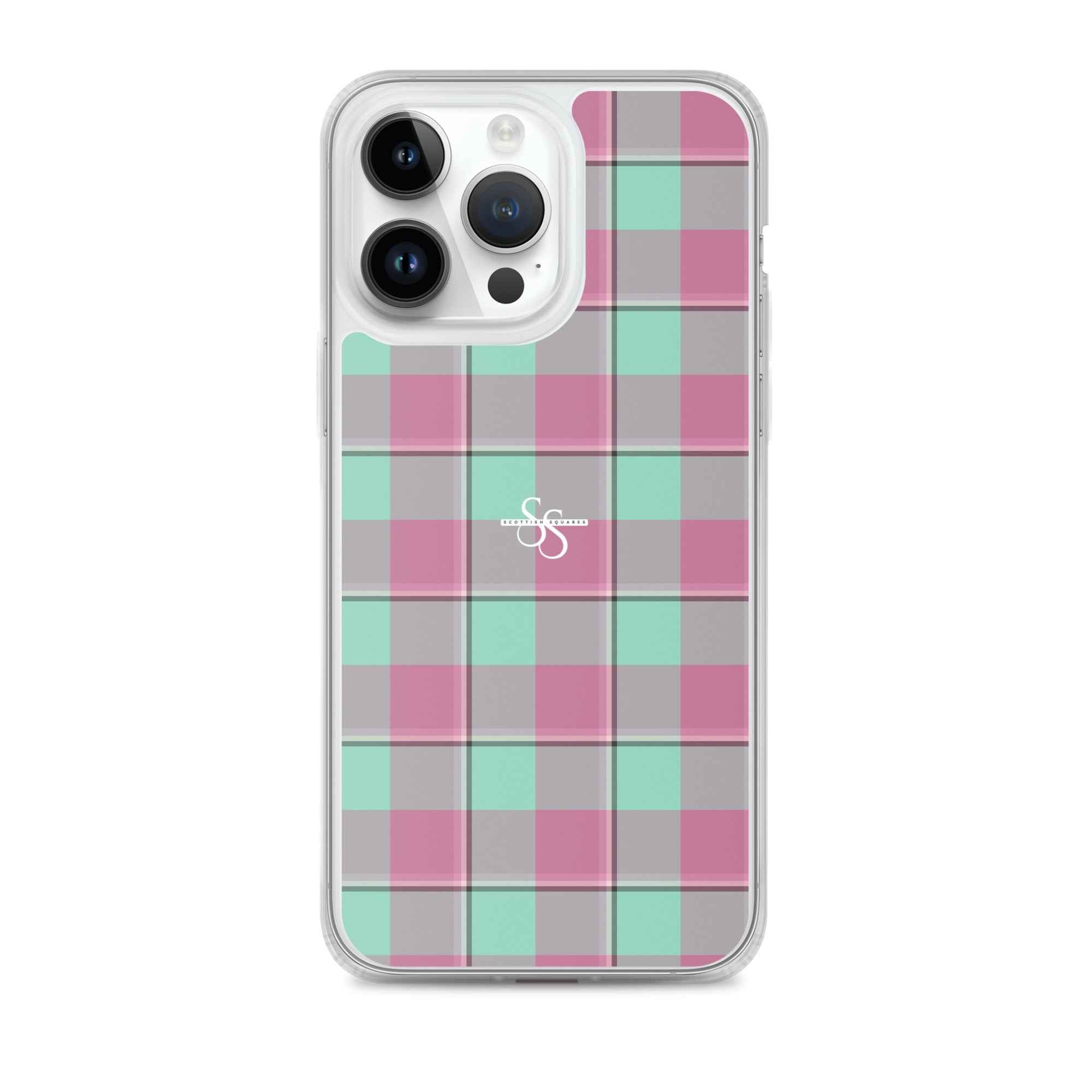 Clear Case for iPhone Vista Blue and Turkish Rose Plaid iPhone 14 Pro Max - Scottish Squares
