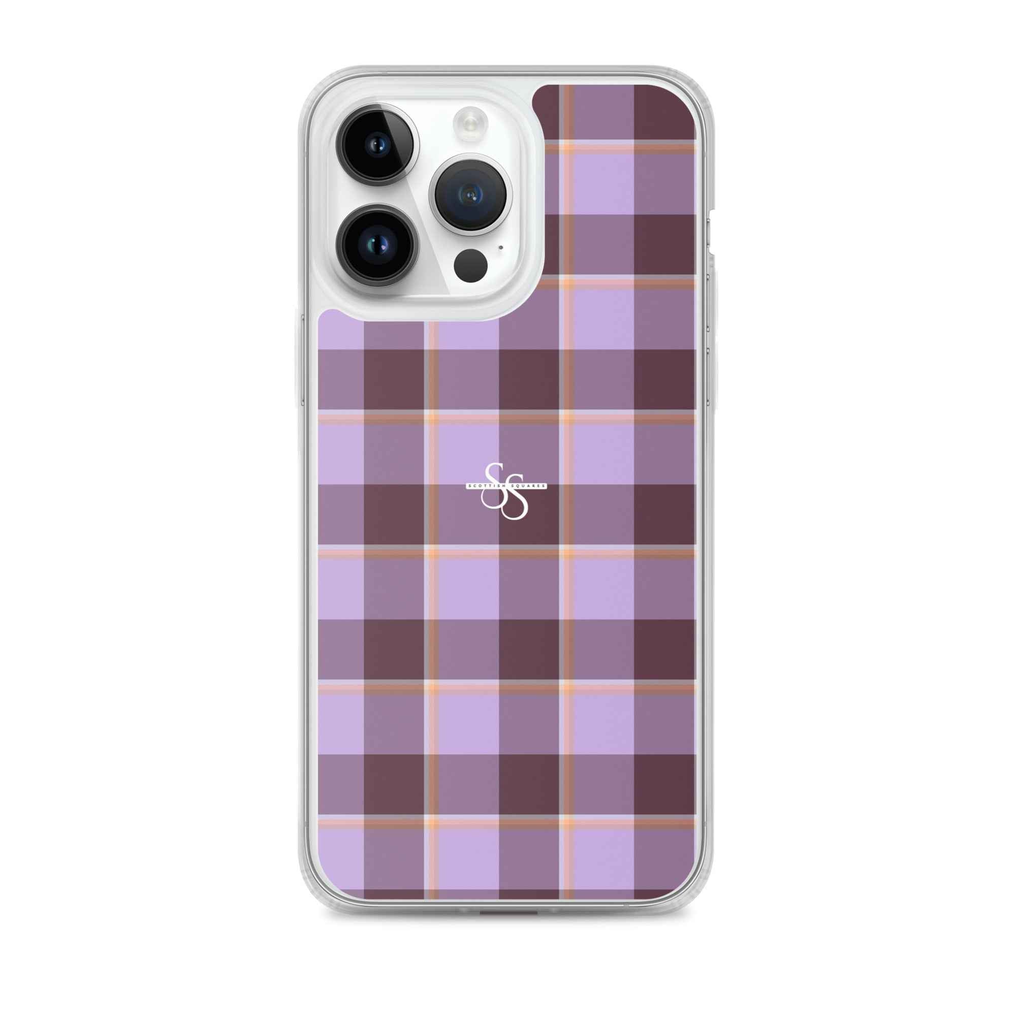 Clear Case for iPhone Light Wisteria and Livid Brown Plaid iPhone 14 Pro Max - Scottish Squares