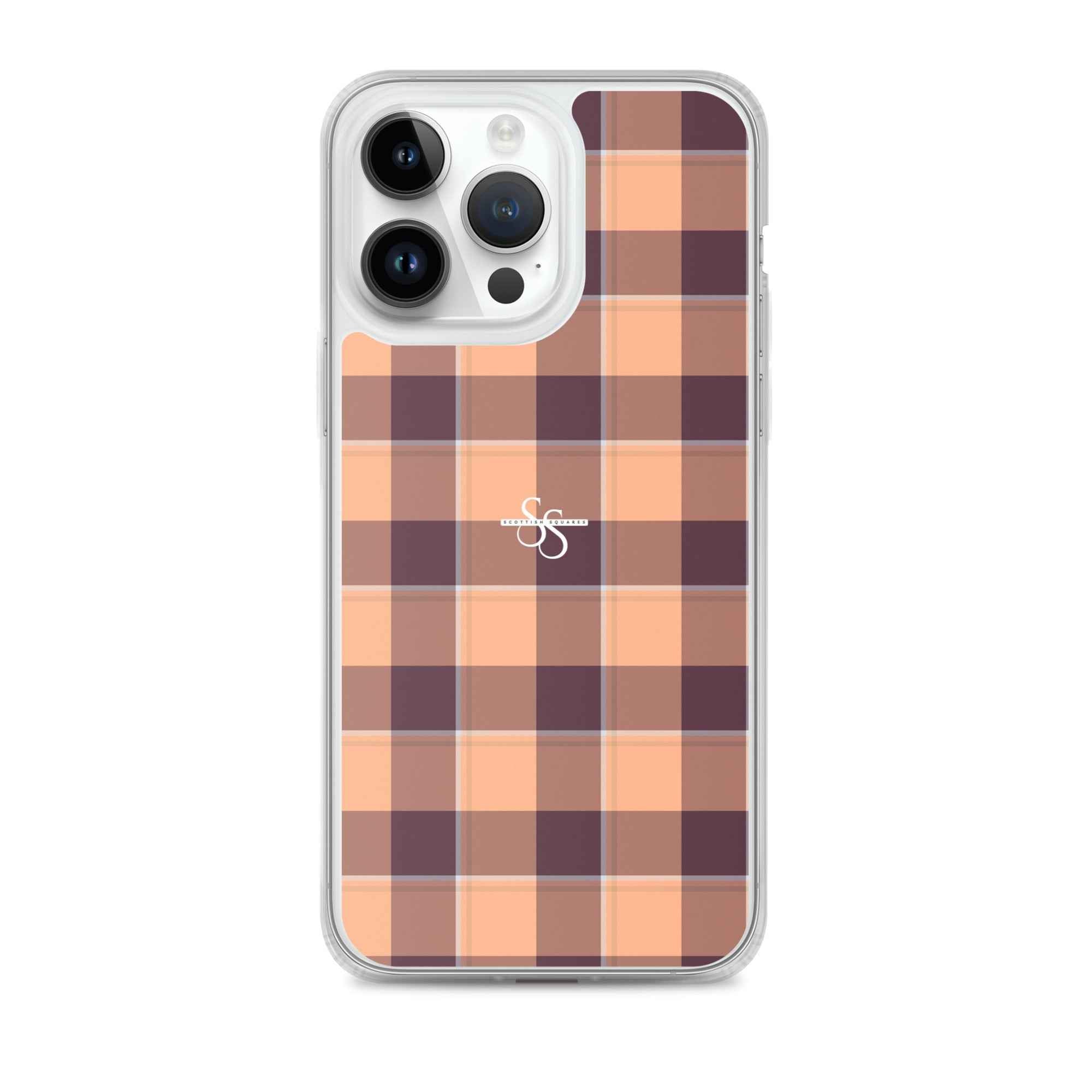 Clear Case for iPhone Hit Pink and Livid Brown Plaid iPhone 14 Pro Max - Scottish Squares