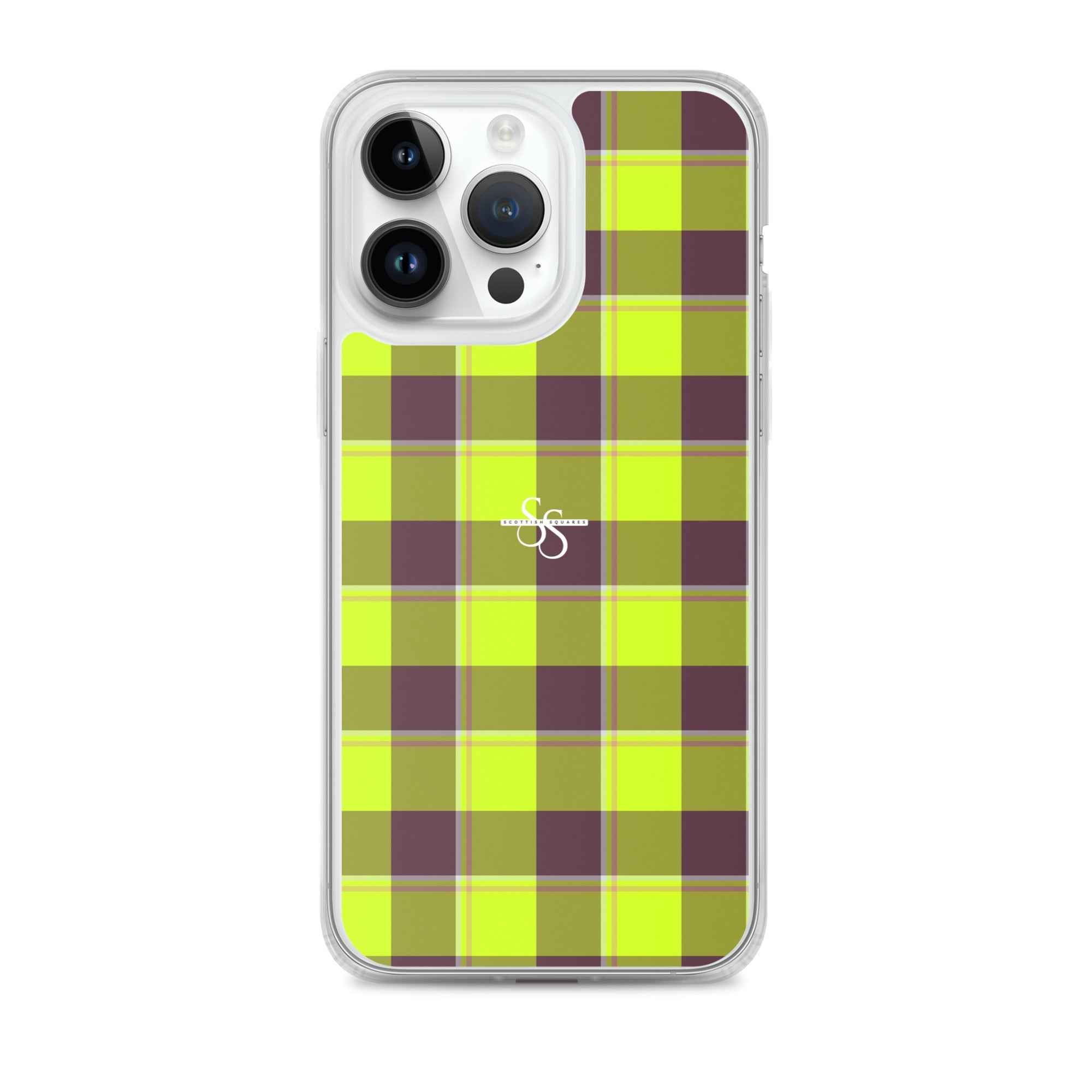 Clear Case for iPhone Electric Lime and Livid Brown Plaid iPhone 14 Pro Max - Scottish Squares