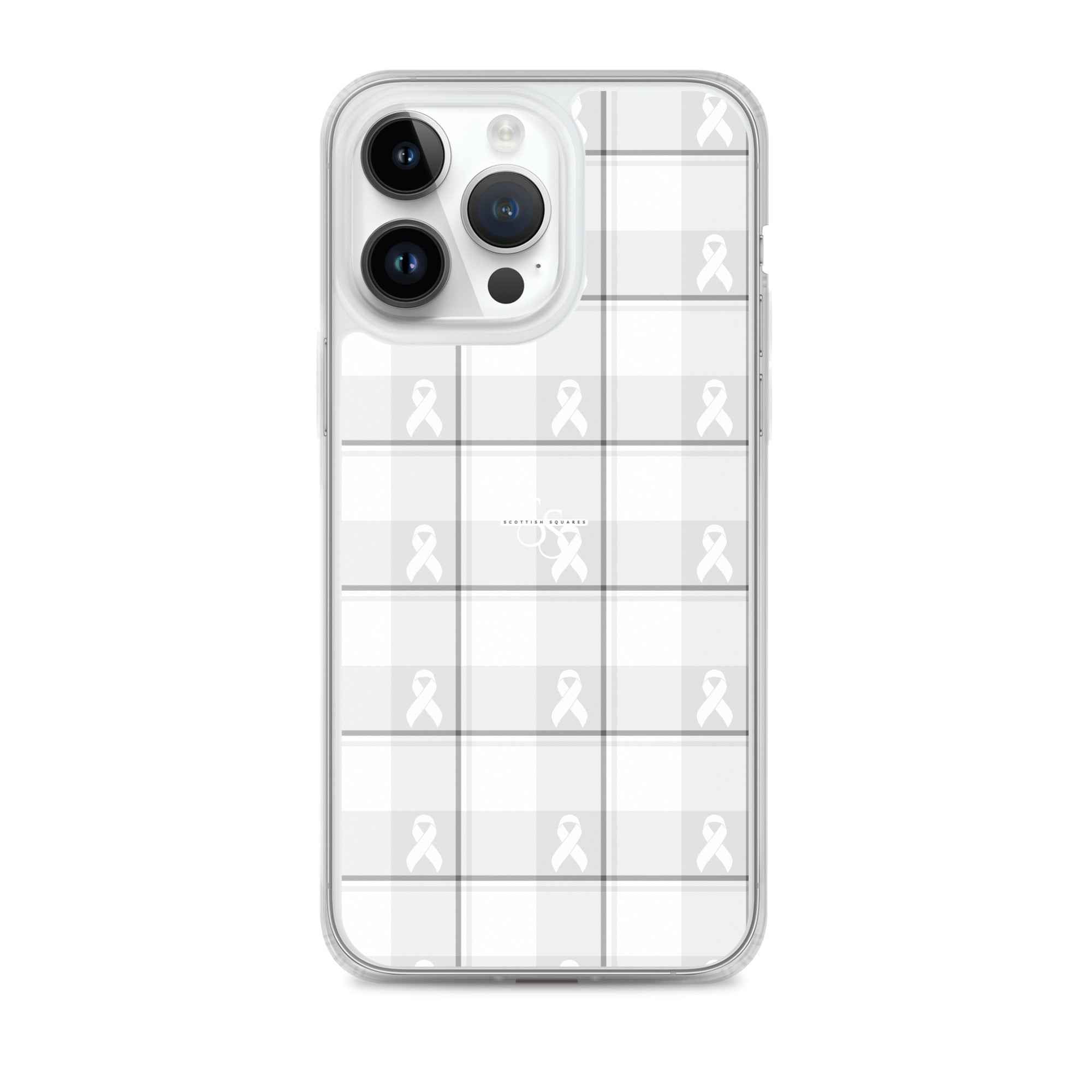 Clear Case for iPhone Lung Cancer Awareness Plaid, White Ribbon, Supportive Gift iPhone 14 Pro Max - Scottish Squares