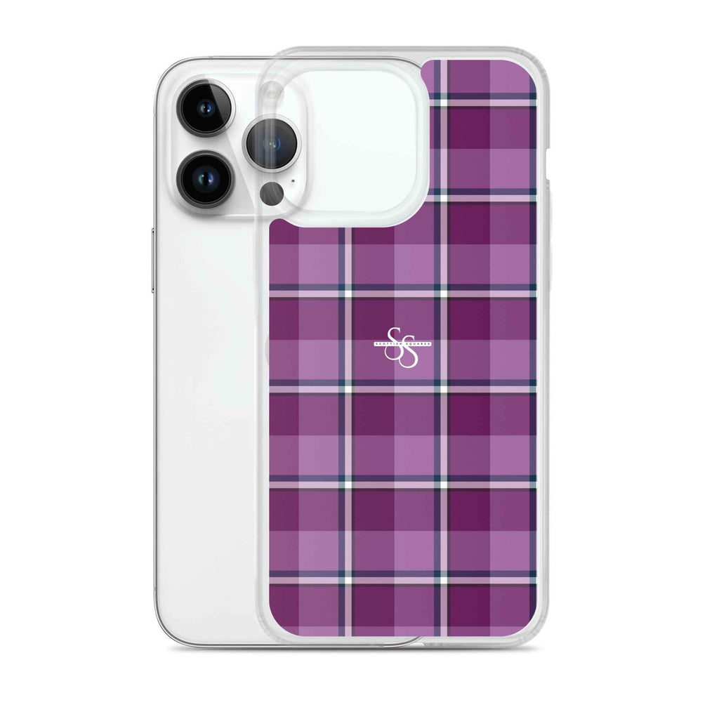 Clear Case for iPhone Purple and Trendy Pink Plaid - Scottish Squares