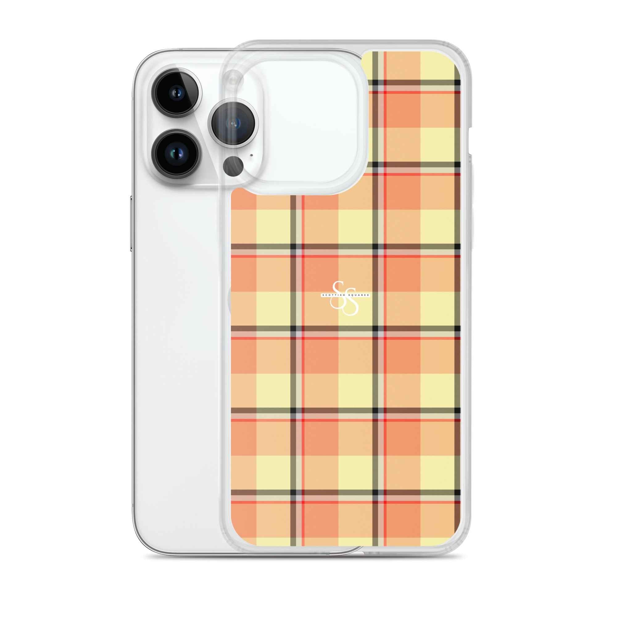 Clear Case for iPhone Claystone and Morning Mist Plaid - Scottish Squares
