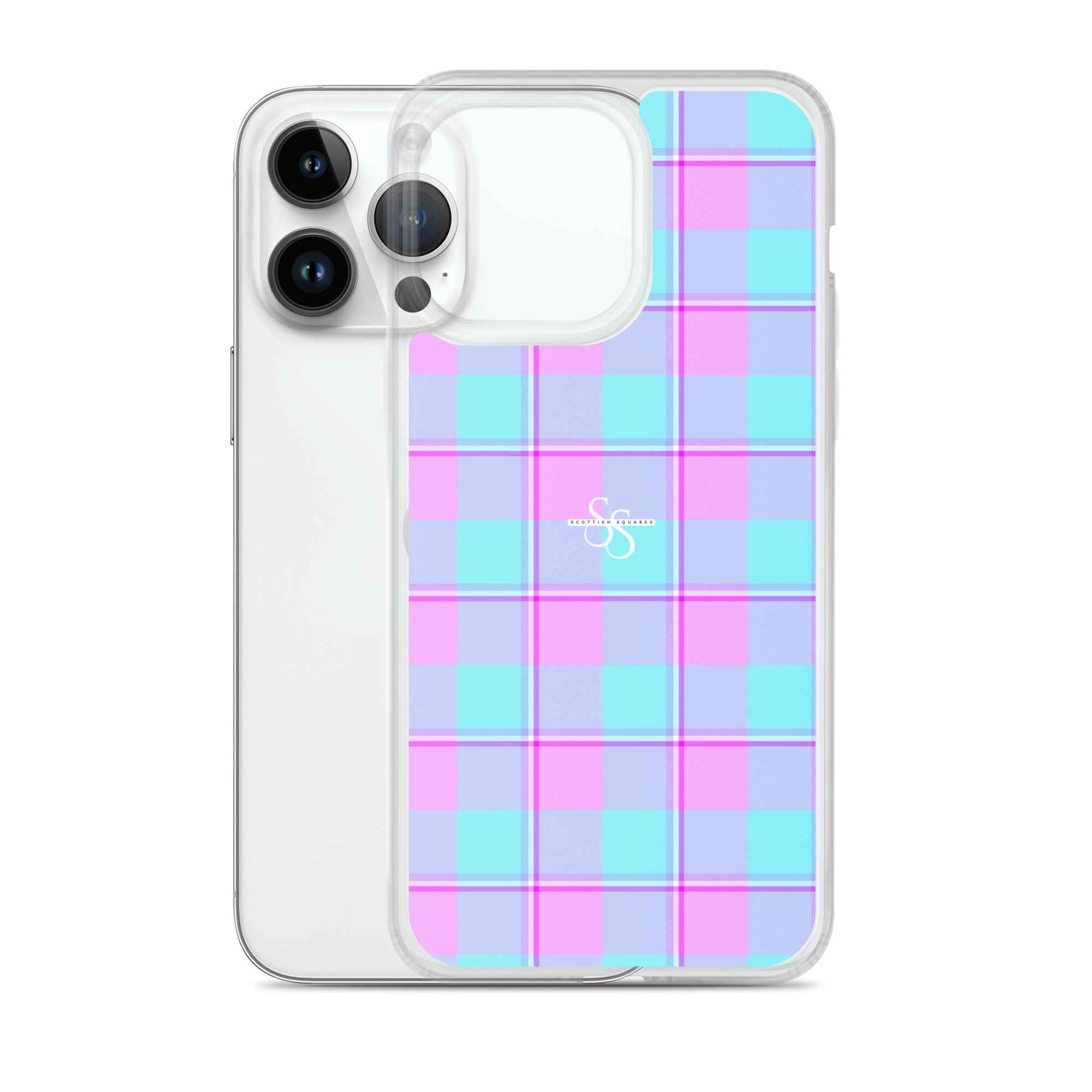 Clear Case for iPhone Mauve and Coastal Mist Plaid - Scottish Squares