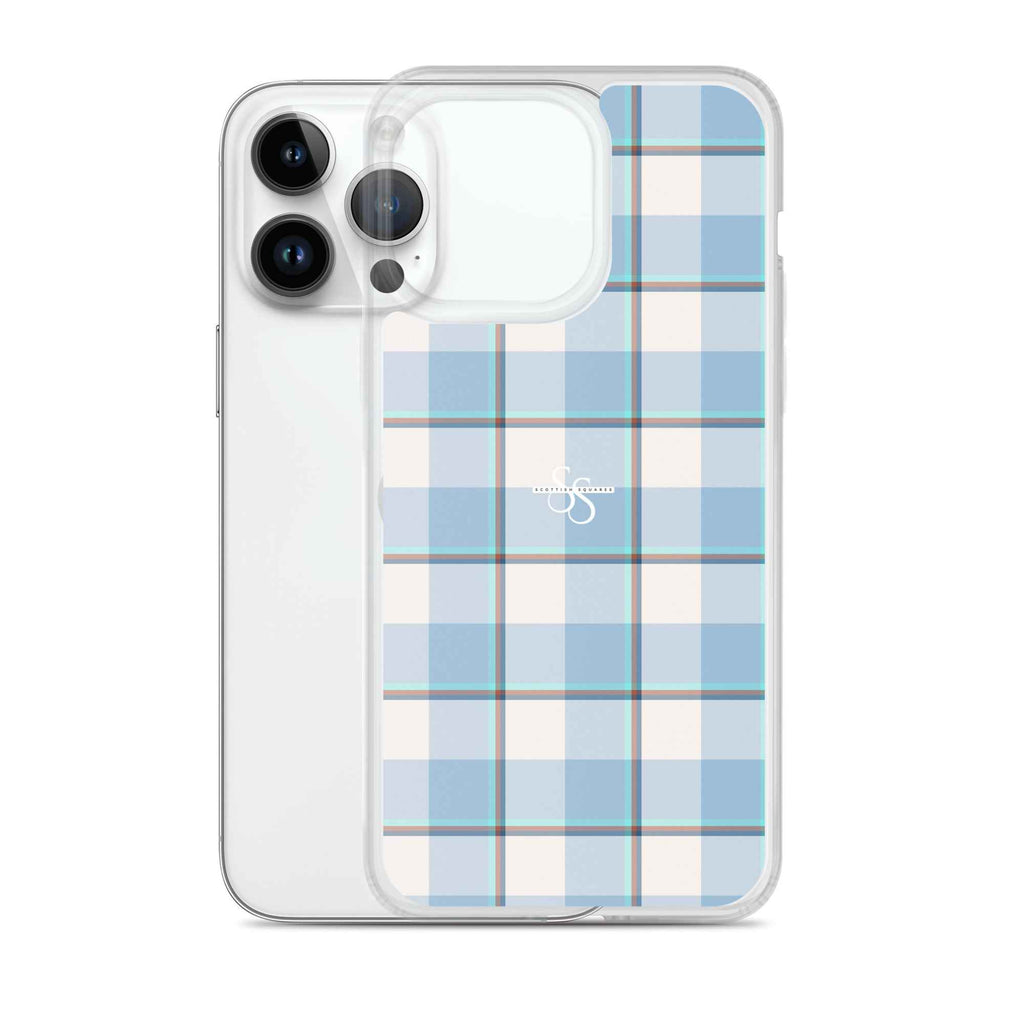 Clear Case for iPhone Pink Cloud and Blue Lagoon Plaid - Scottish Squares