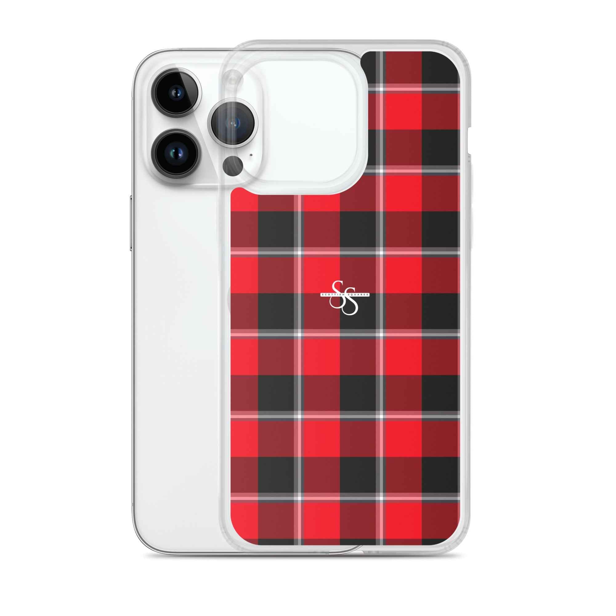 Clear Case for iPhone Red Ribbon and Heavy Metal Plaid - Scottish Squares