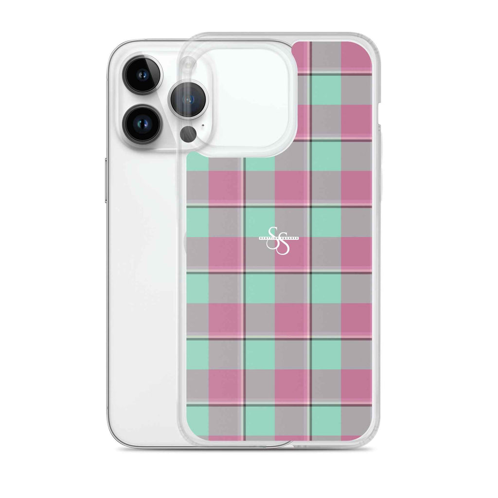 Clear Case for iPhone Vista Blue and Turkish Rose Plaid - Scottish Squares