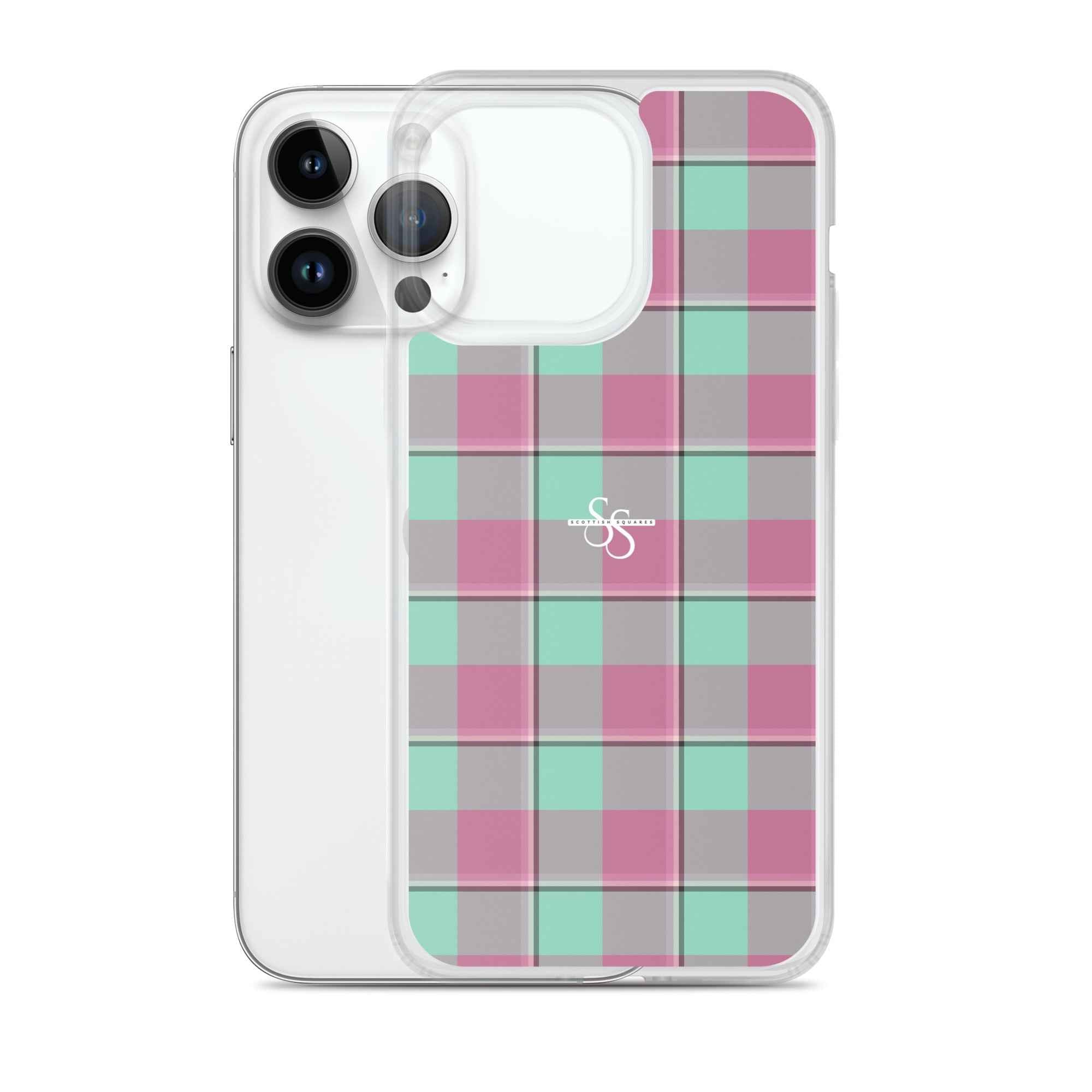 Clear Case for iPhone Vista Blue and Turkish Rose Plaid - Scottish Squares