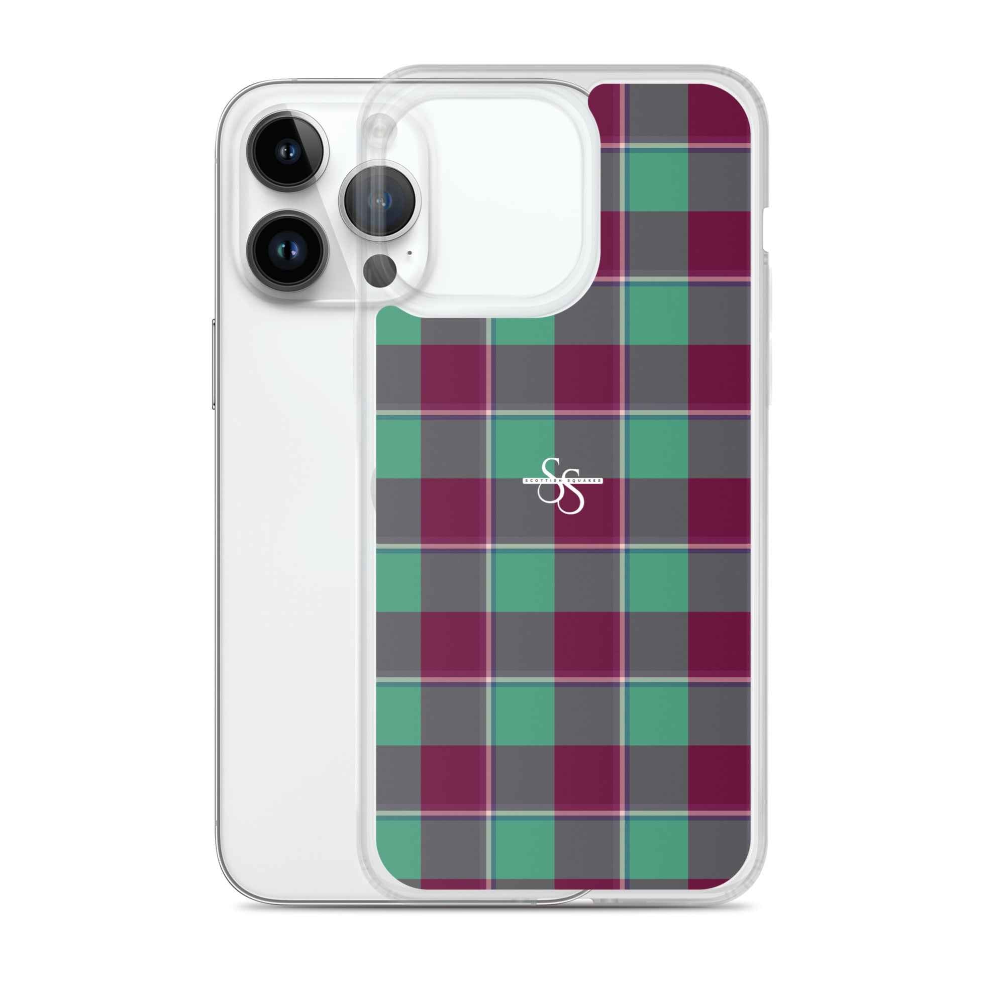 Clear Case for iPhone Ocean Green and Mulberry Wood Plaid - Scottish Squares