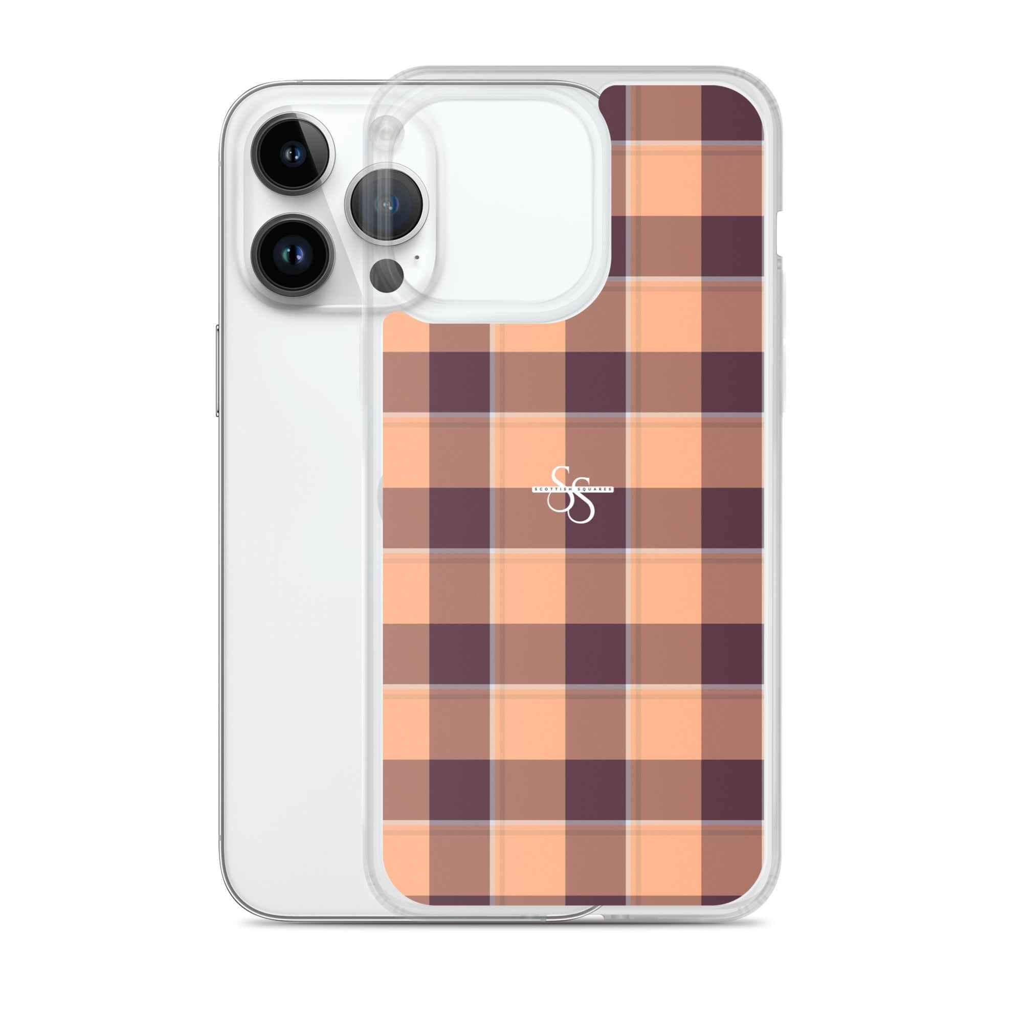 Clear Case for iPhone Hit Pink and Livid Brown Plaid - Scottish Squares
