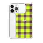 Clear Case for iPhone Electric Lime and Livid Brown Plaid - Scottish Squares